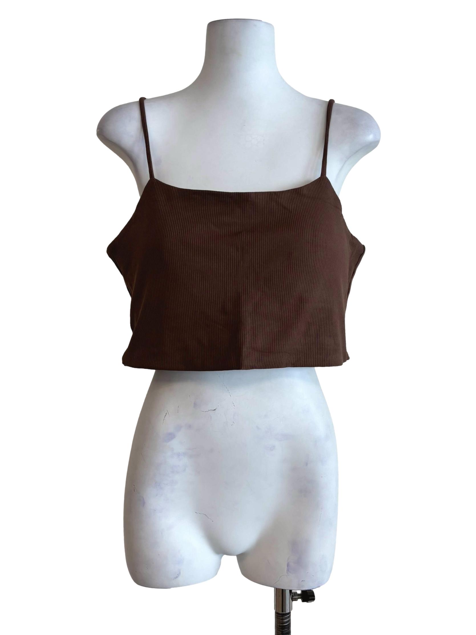 Brown Conan Ribbed Padded Spag Top