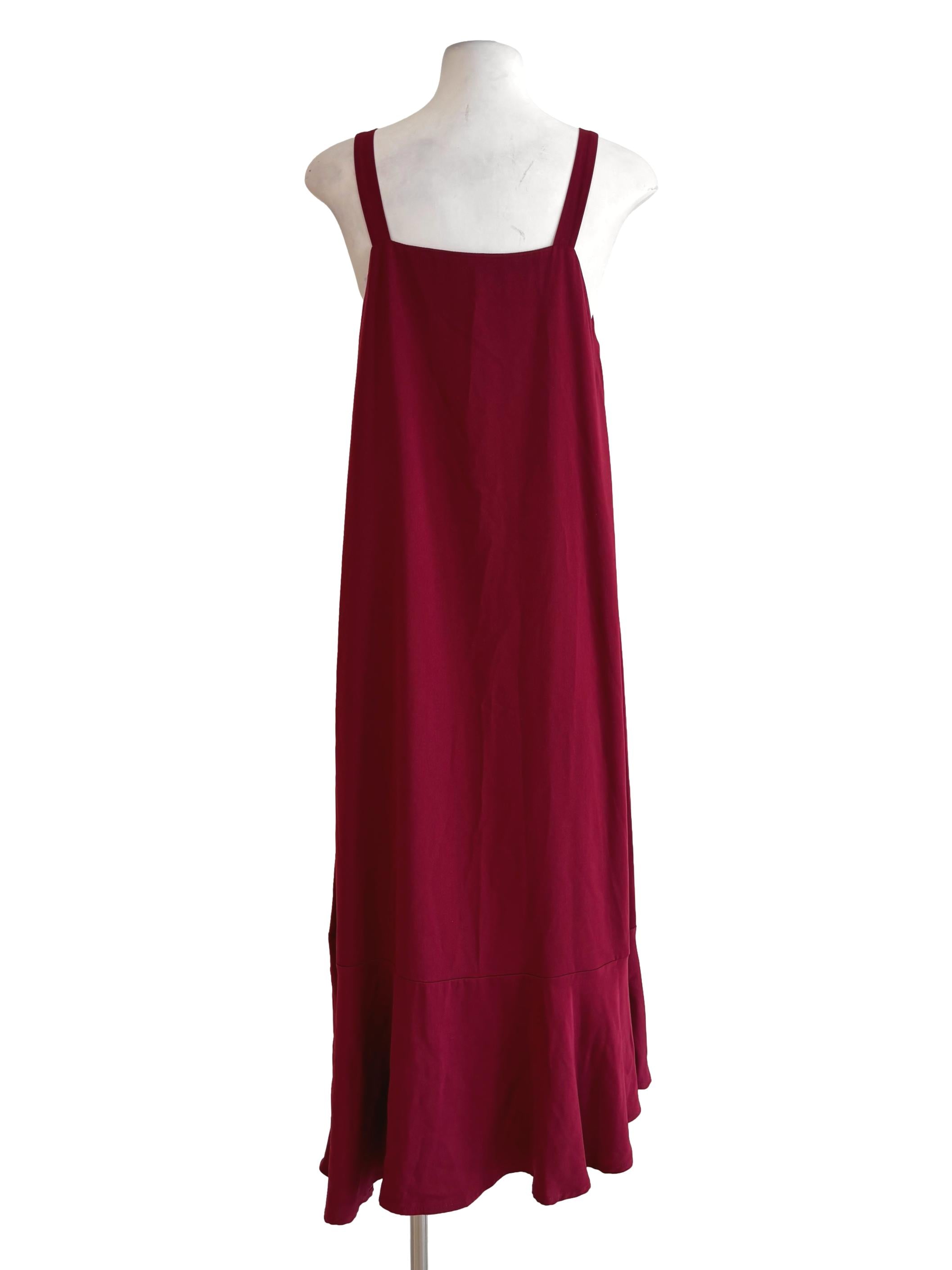 Carmine Red Apron Neck Ruffle Dress