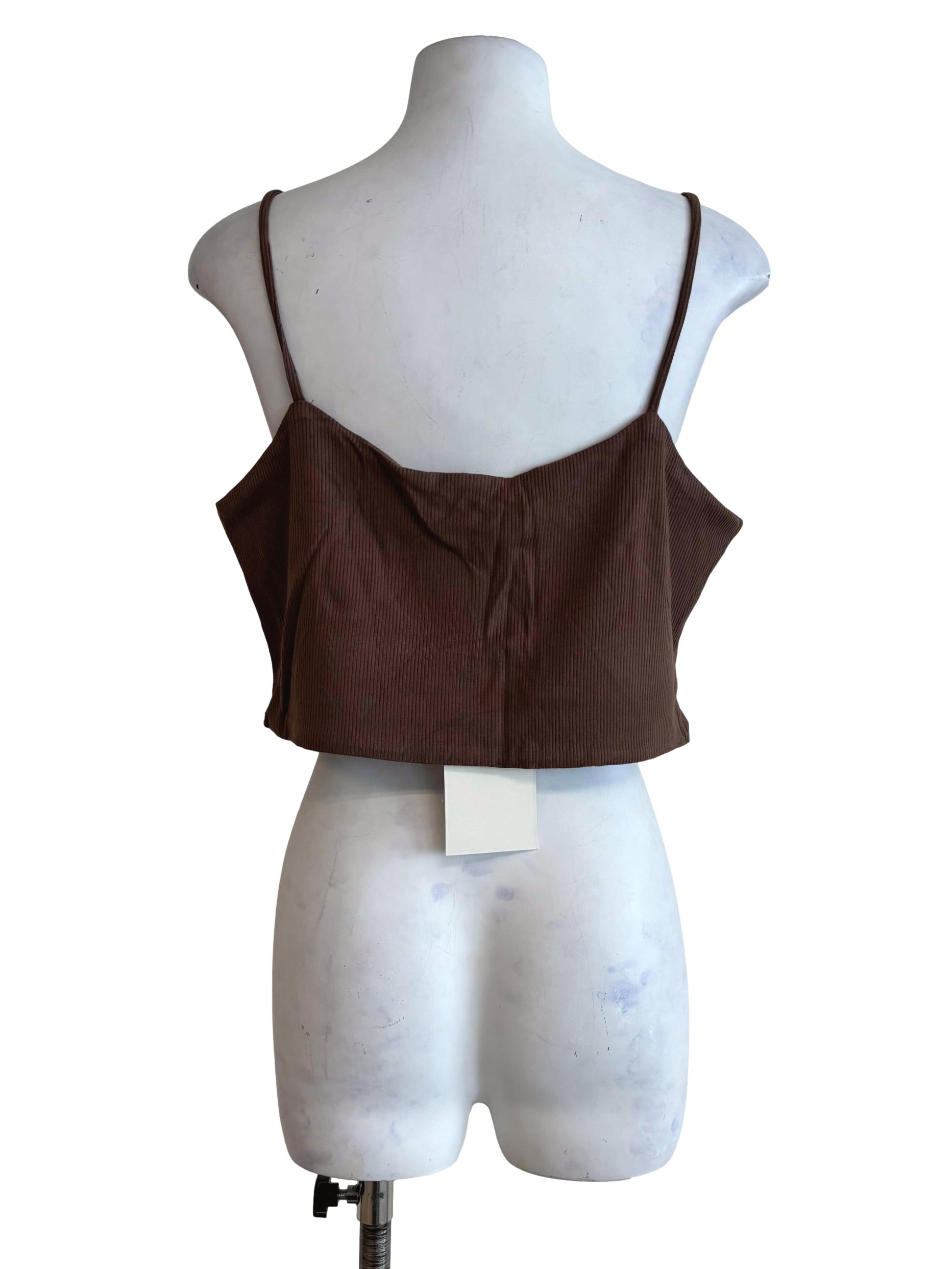Brown Conan Ribbed Padded Spag Top