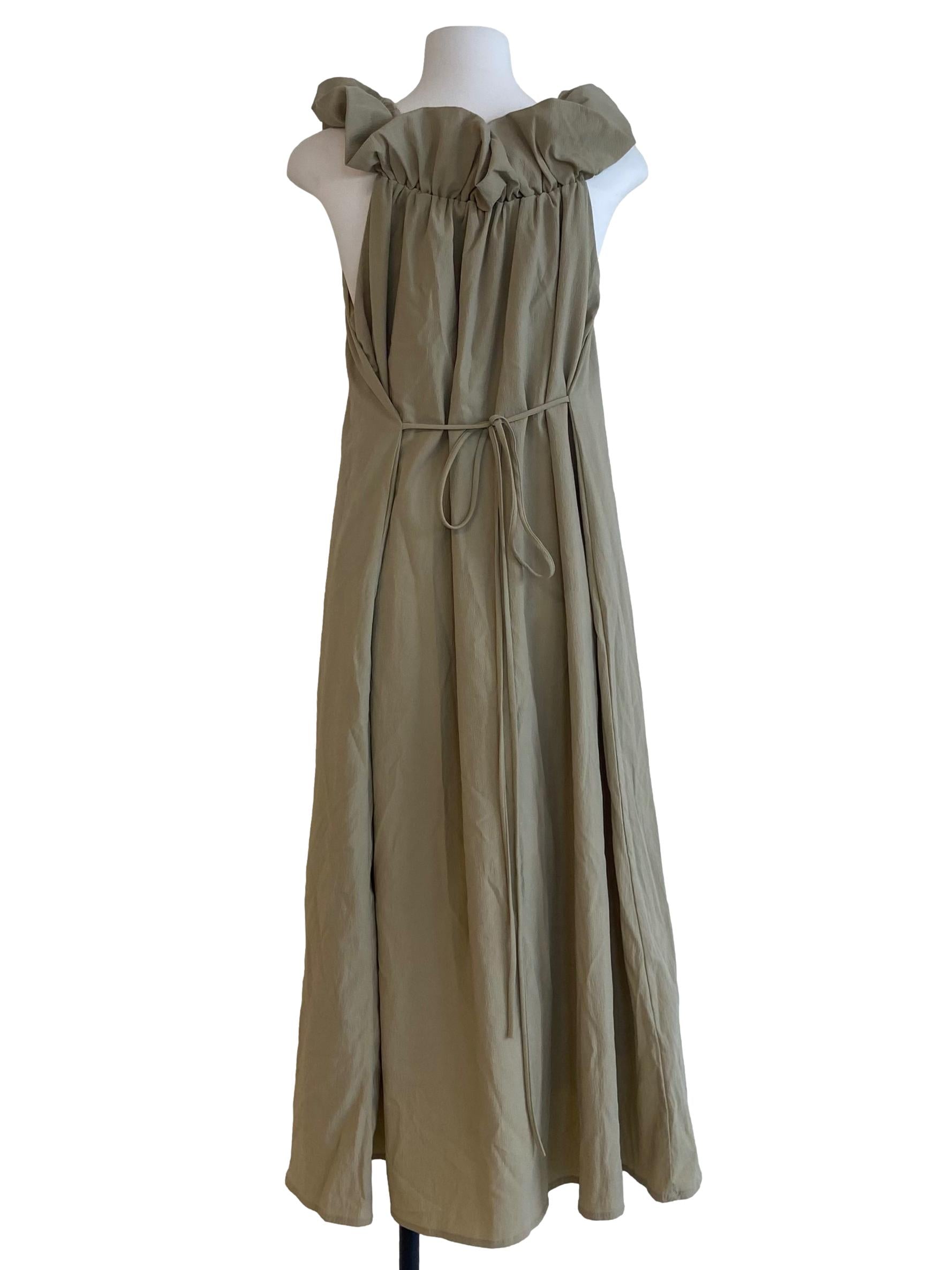Olive Green Ruffle Empire Dress