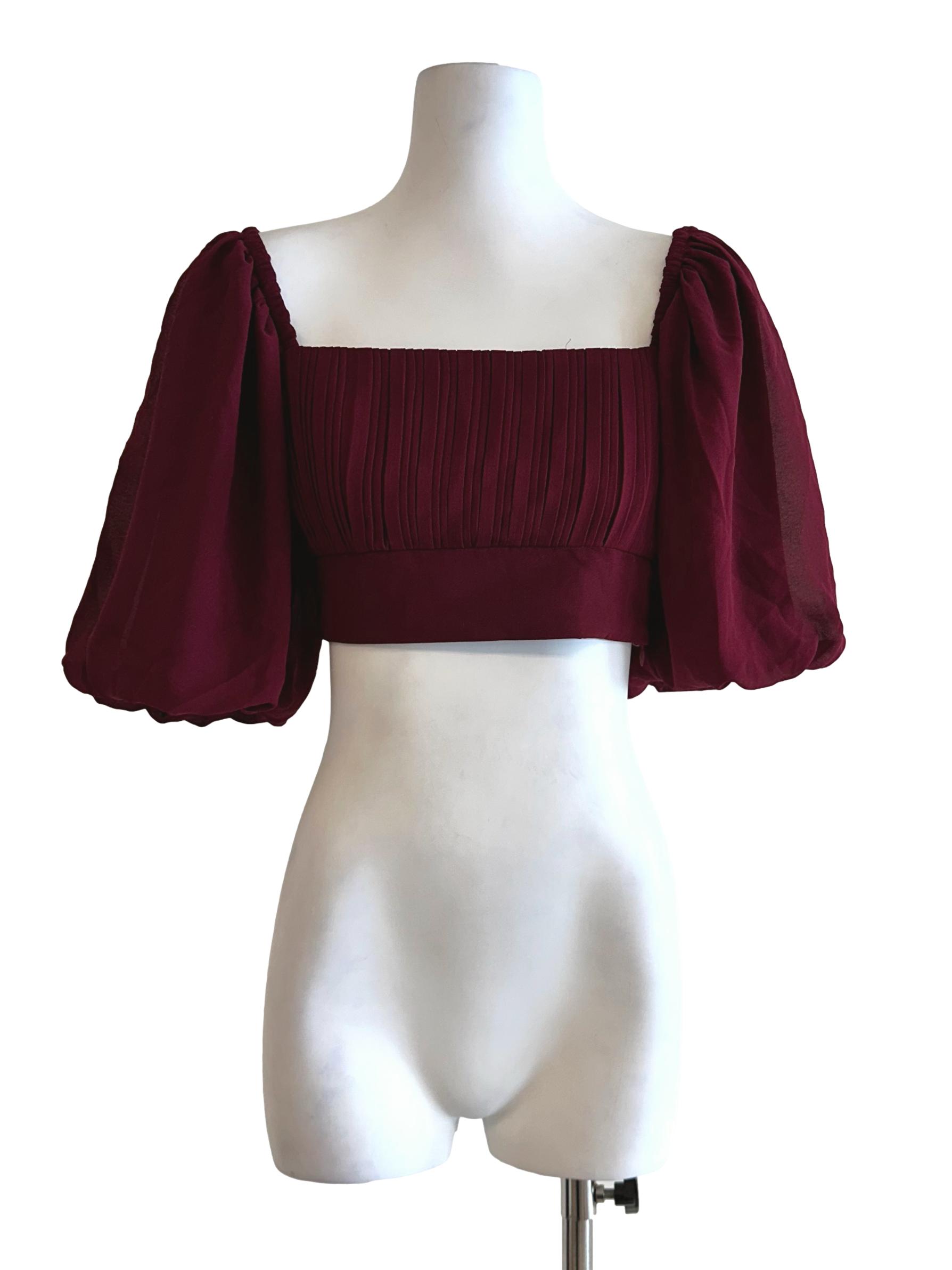 Blood Red Pleated Crop Top