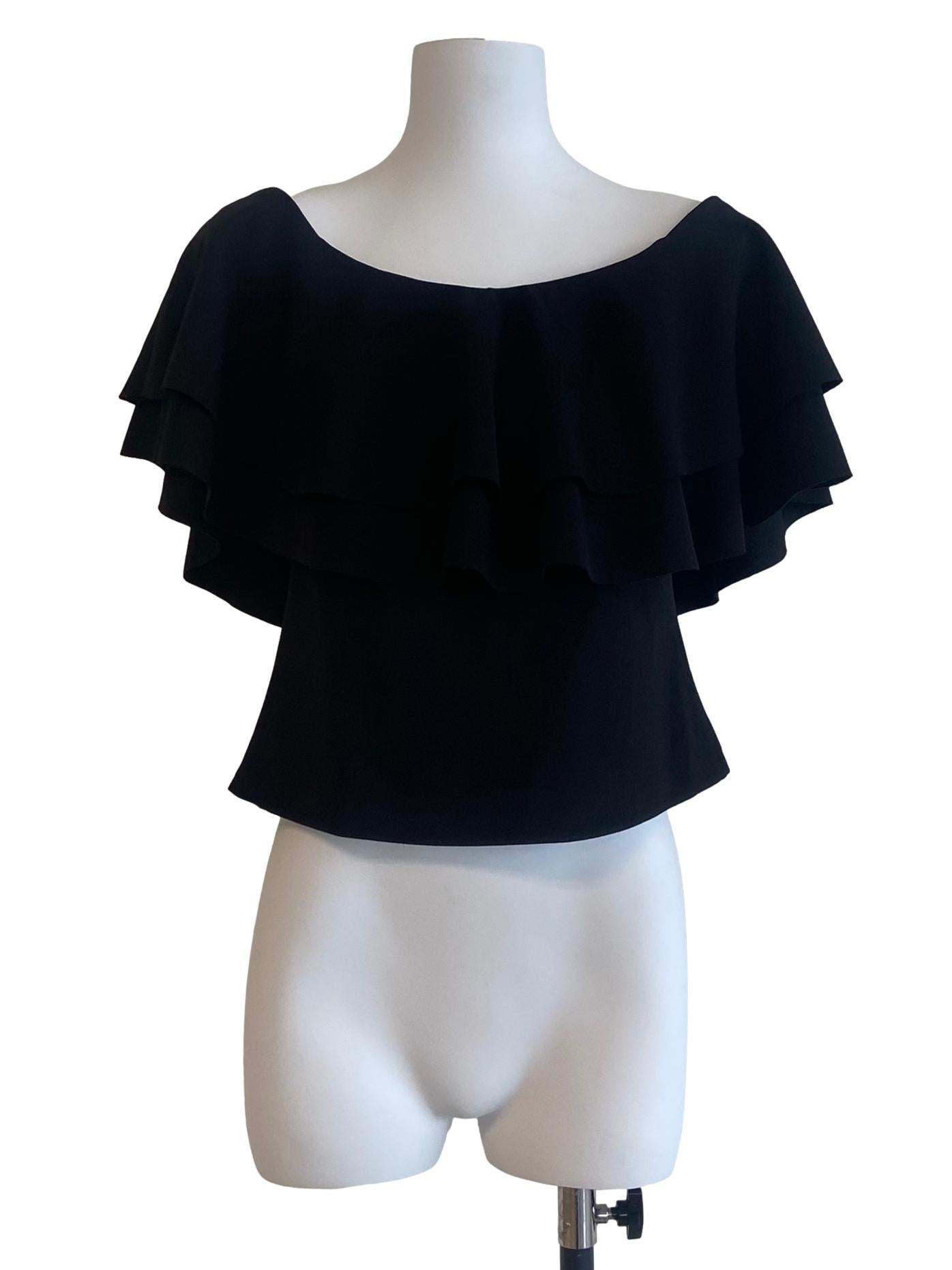 Black Ruffled Off Shoulder Top