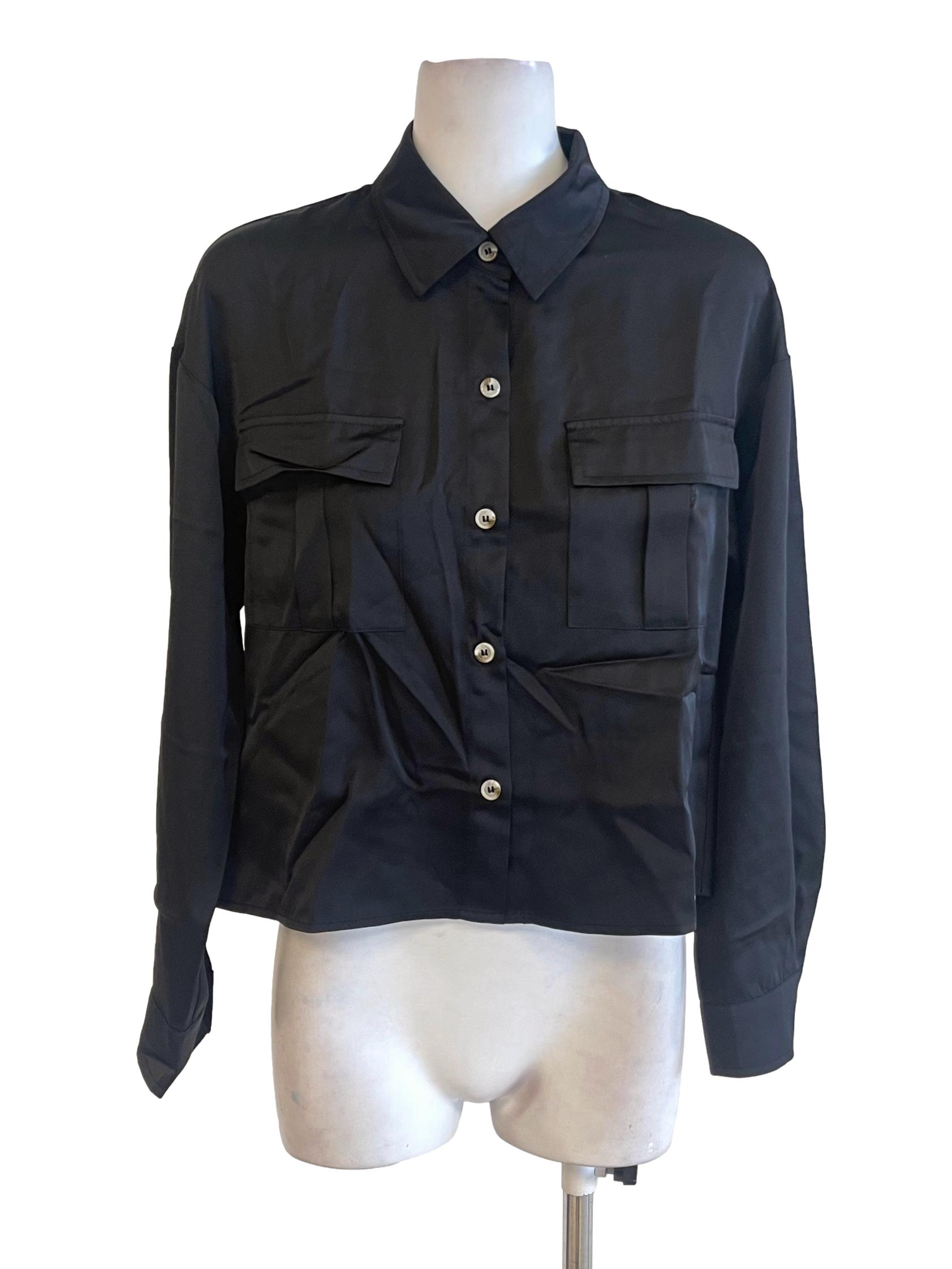Black Satin Western Crop Shirt