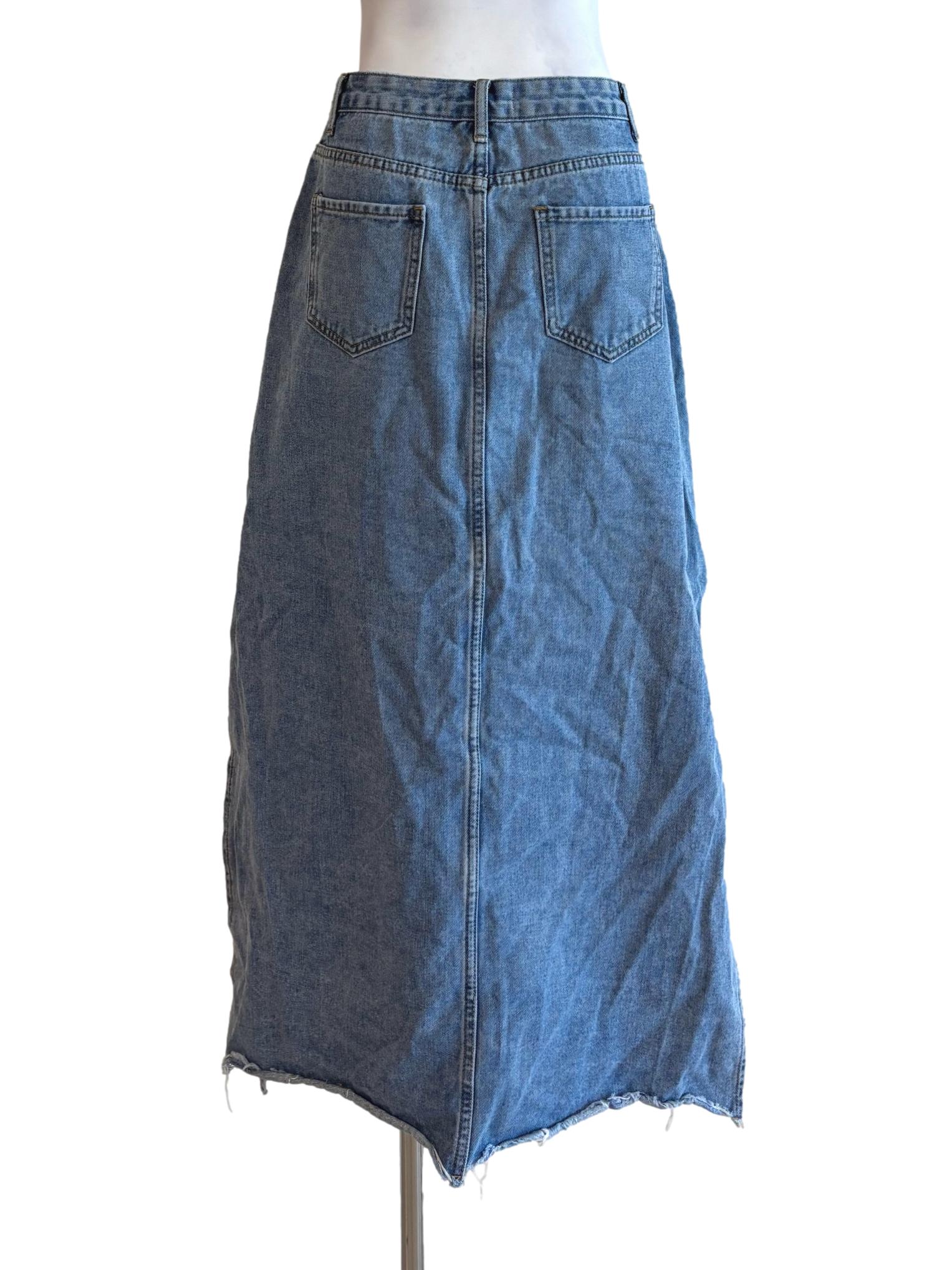 Light Blue Side Slits Midi Denim Skirt TTR