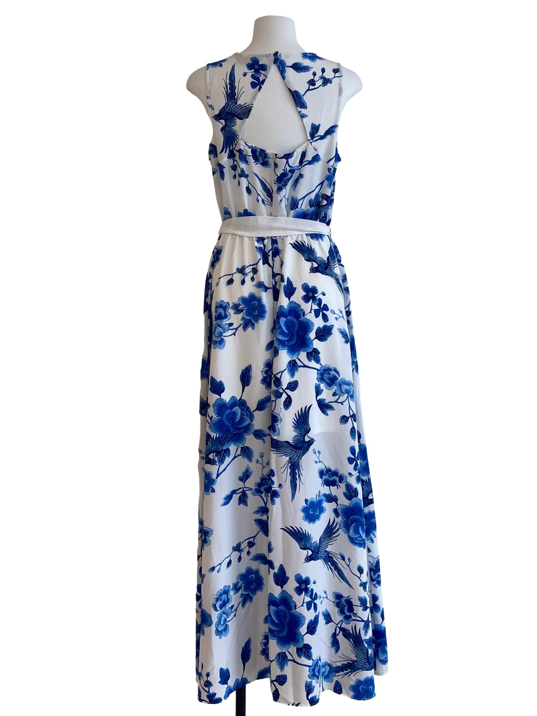 White & Blue Floral Empire Dress