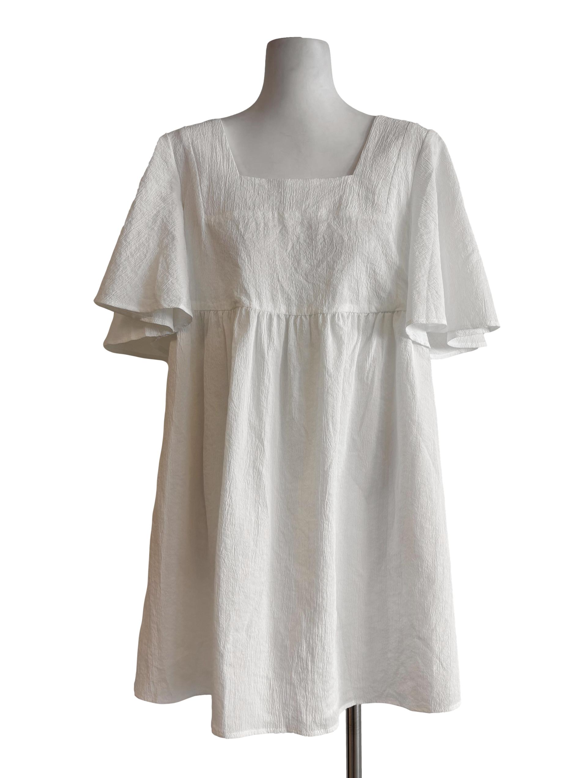 Powder White Angel Sleeve Textured Dress LB