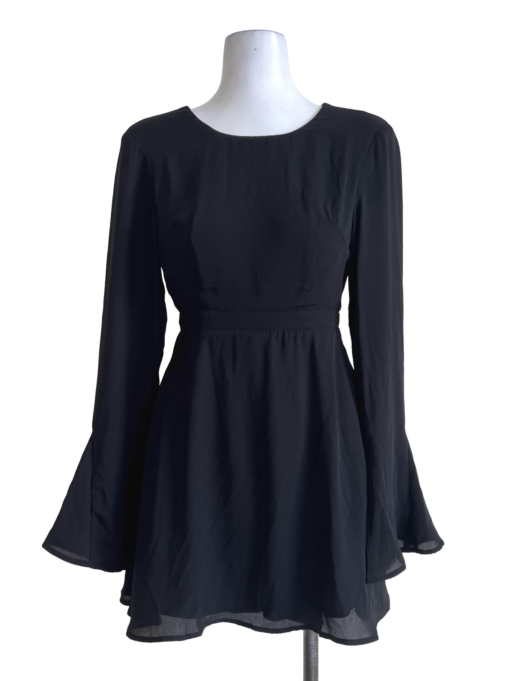 Chiffon Black Halter Neck Long Sleeve Dress YHF