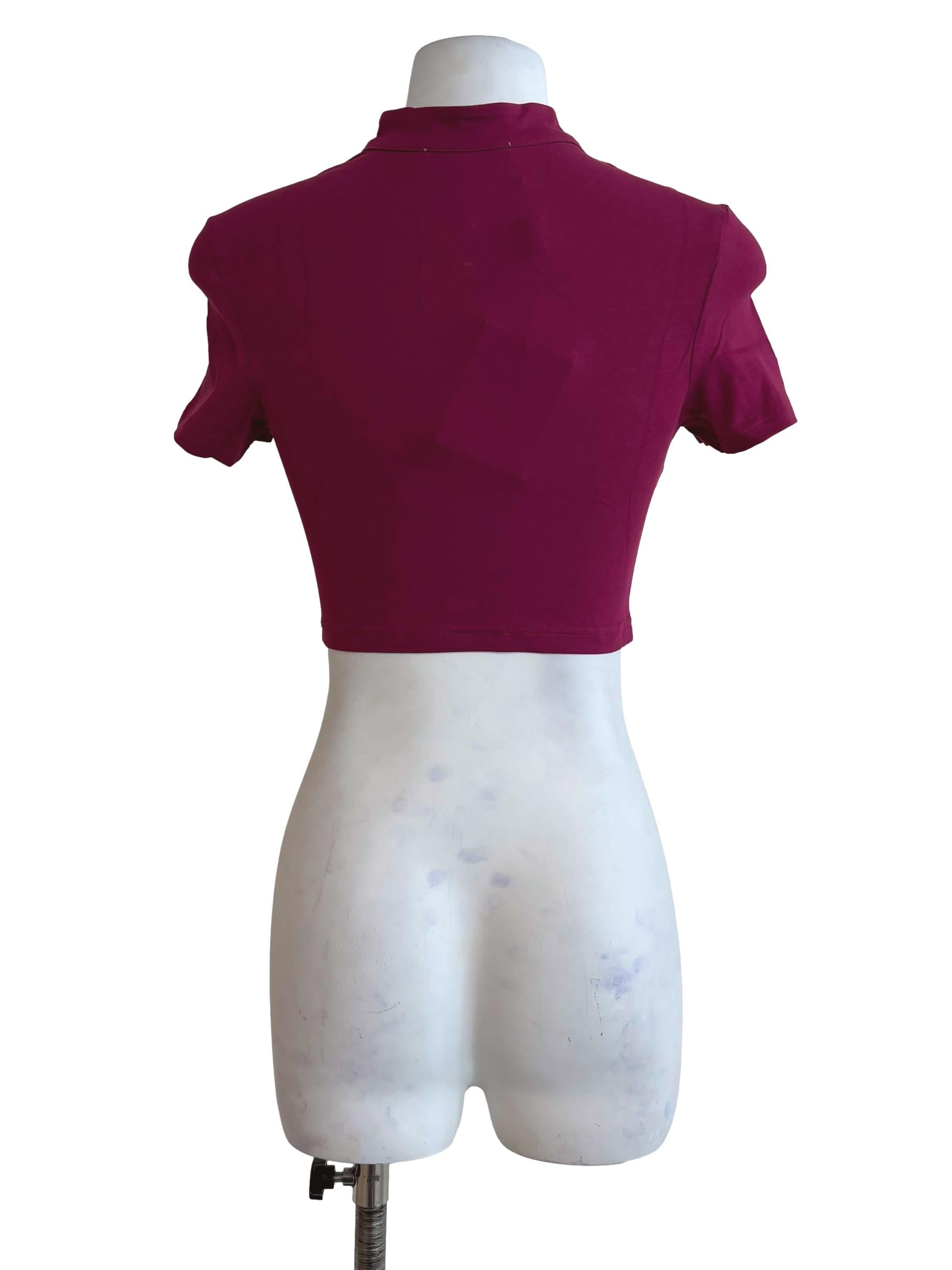 Magenta Suki Mandarin Collar Crop Top