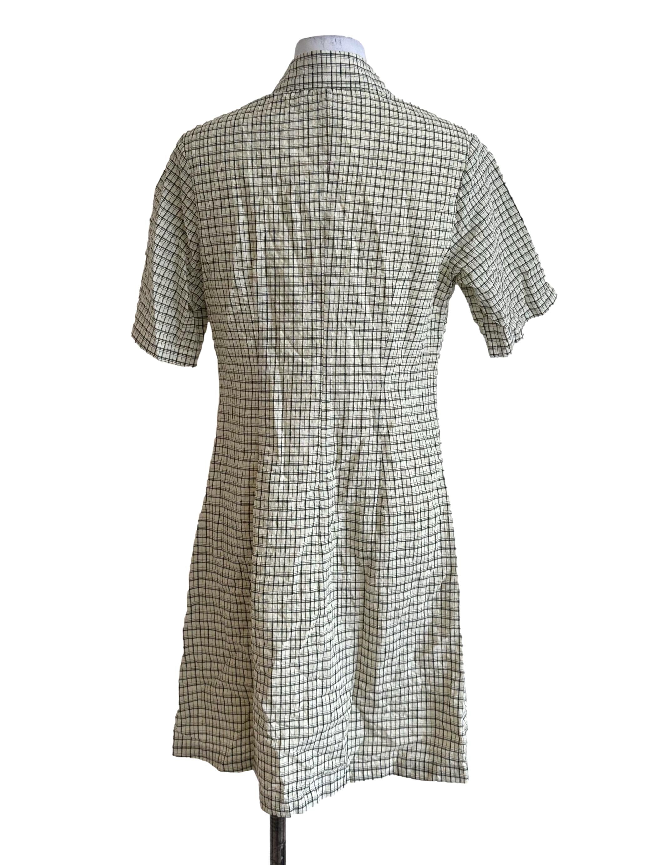 Pastel Yellow Plaid Textured Shirt Dress TEM