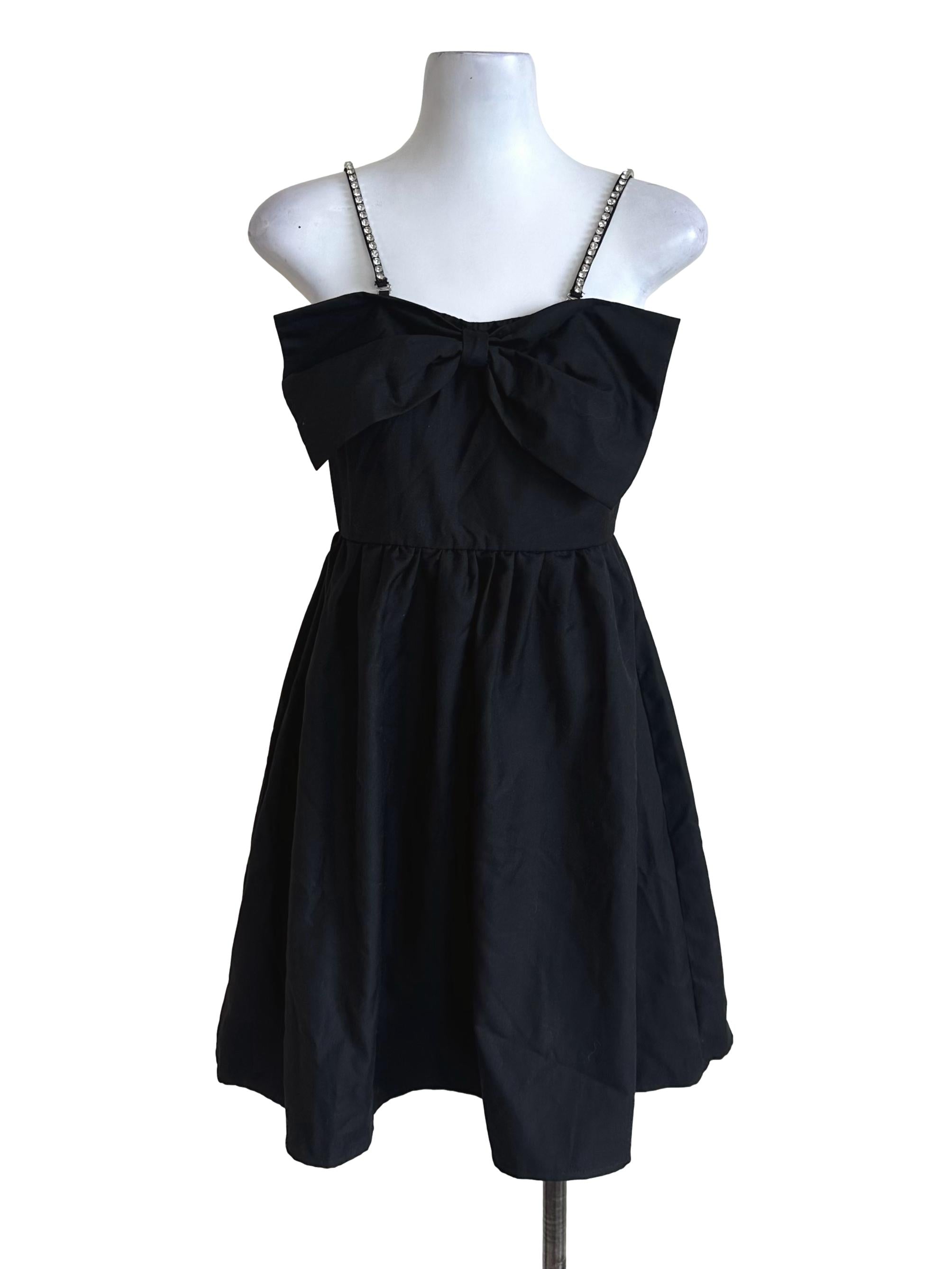 Raven Black Ribbon Crystal Strap Dress