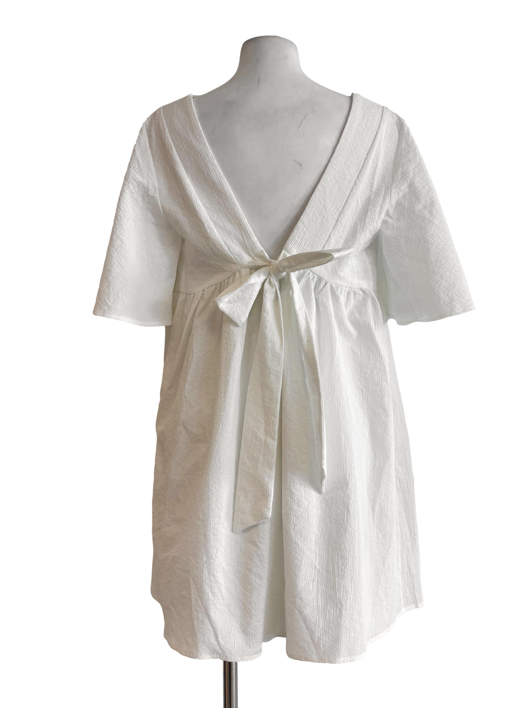 Powder White Angel Sleeve Textured Dress LB