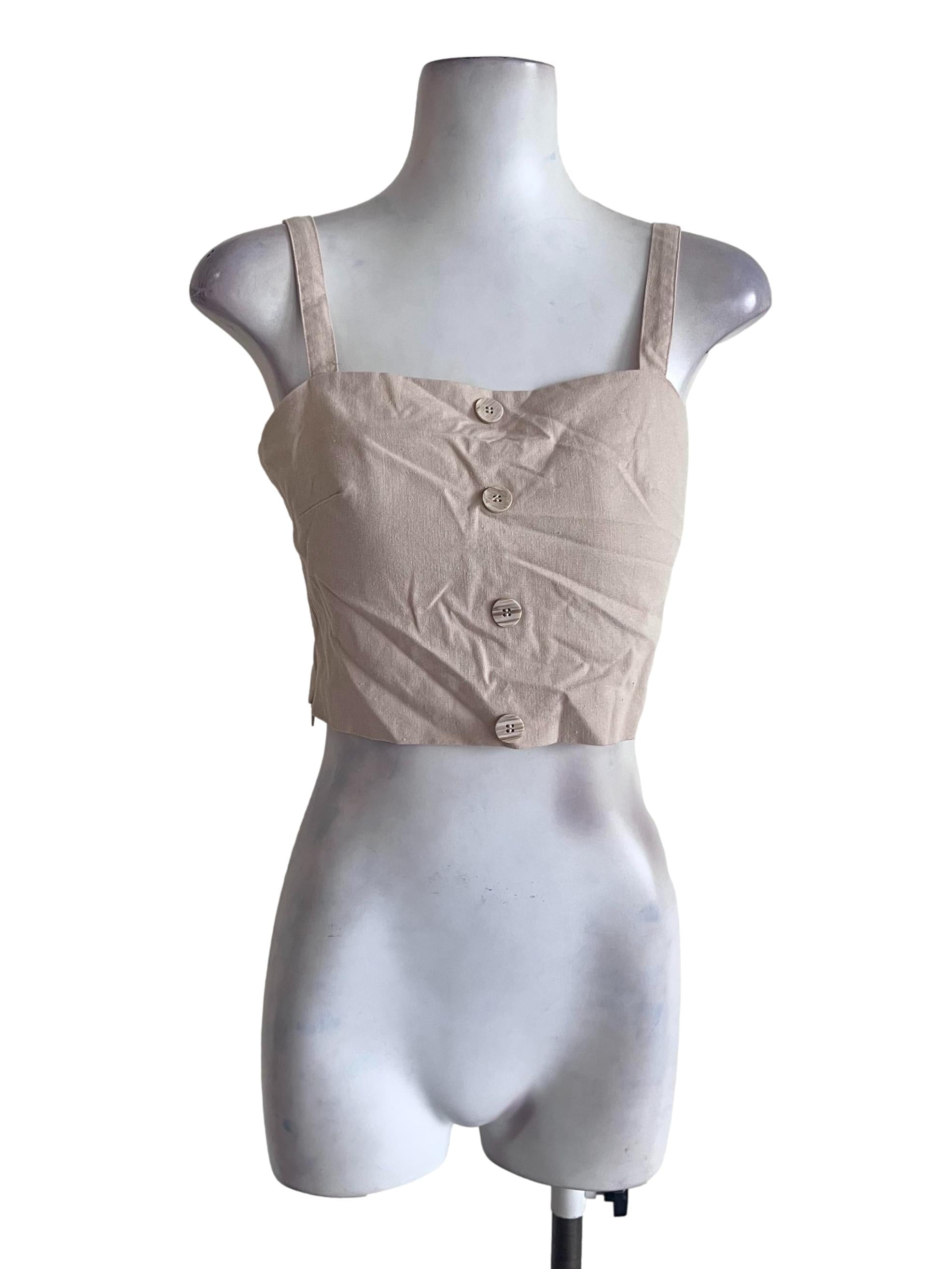 Linen Beige Sleeveless Top