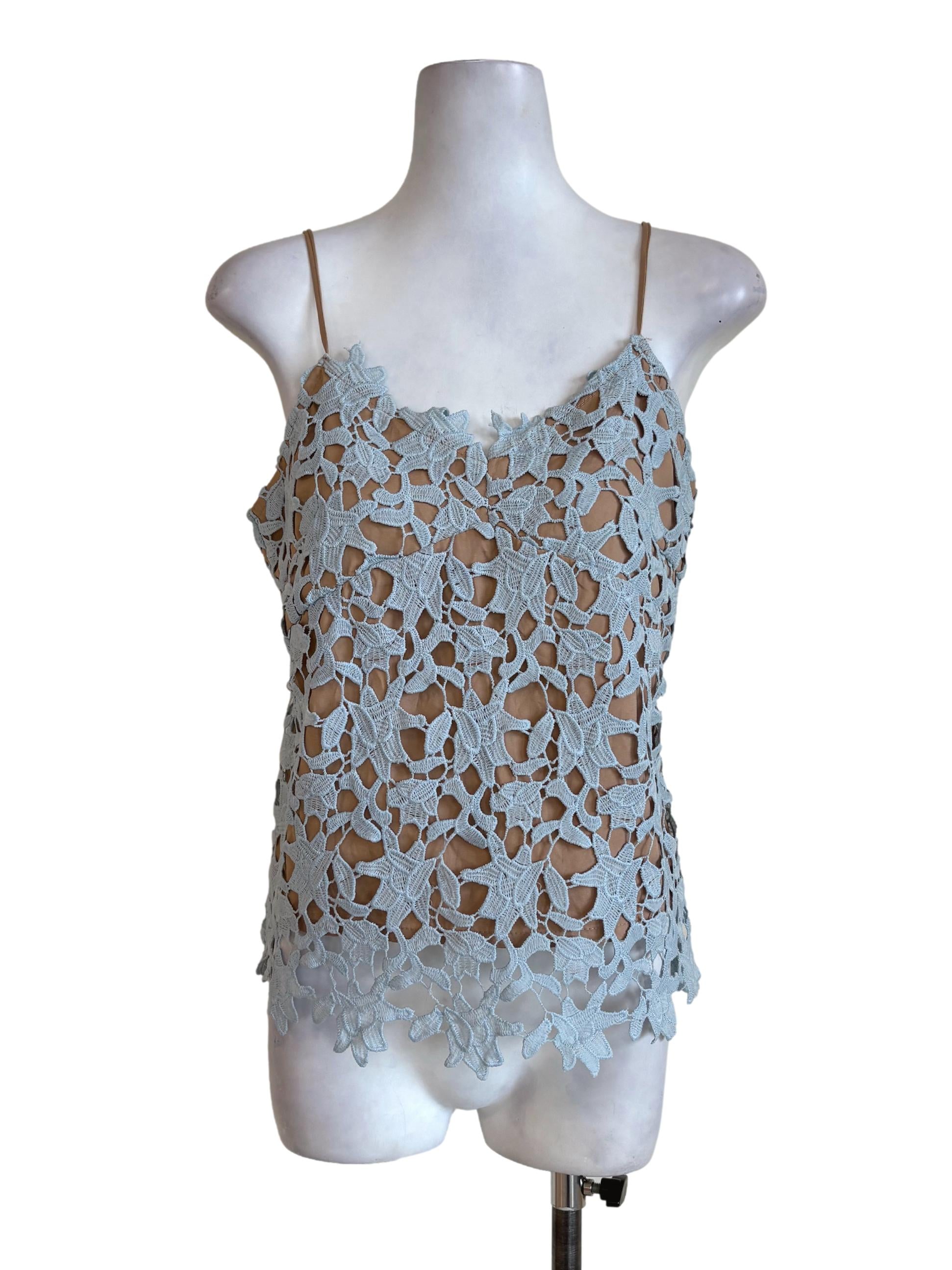 Love & Bravery Stone Blue Floral Lace Top | REFASH