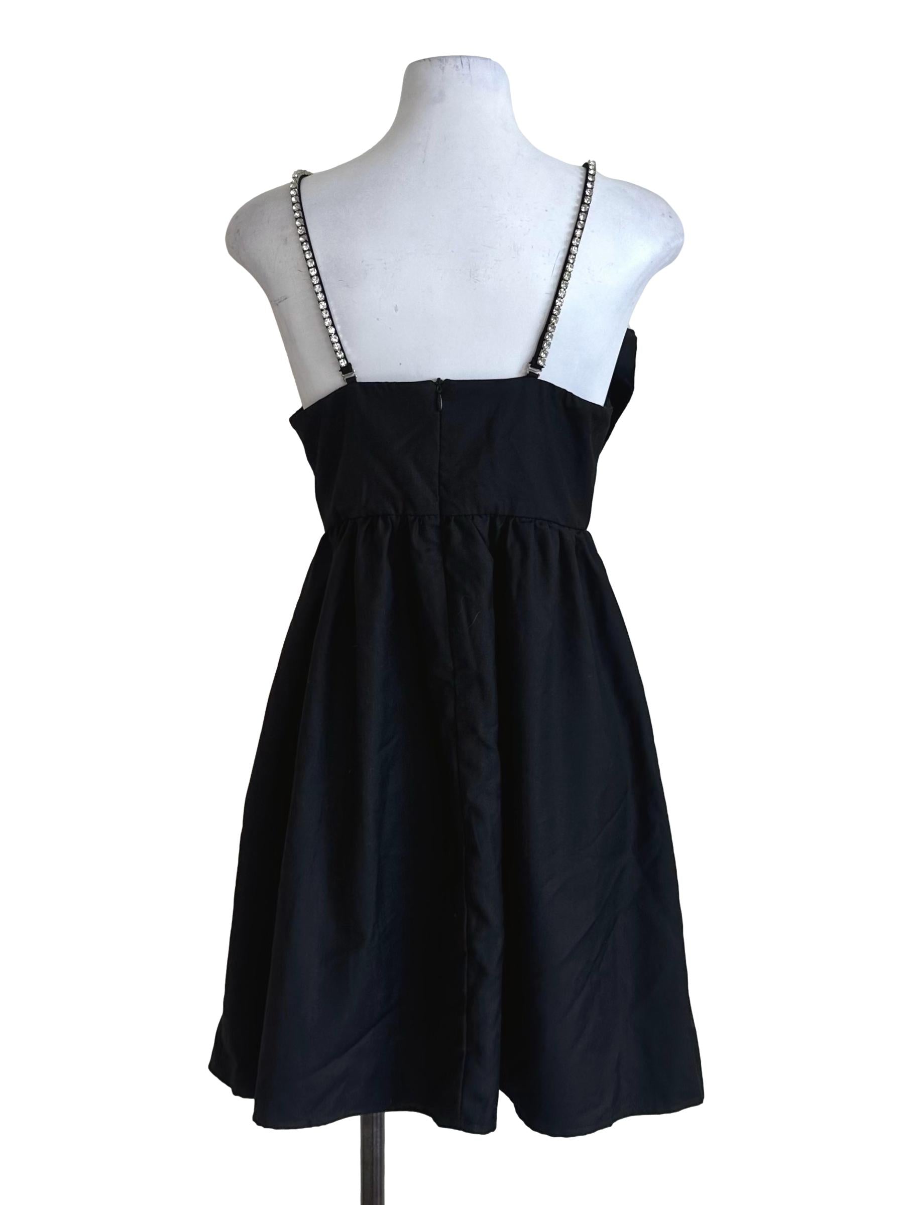 Raven Black Ribbon Crystal Strap Dress