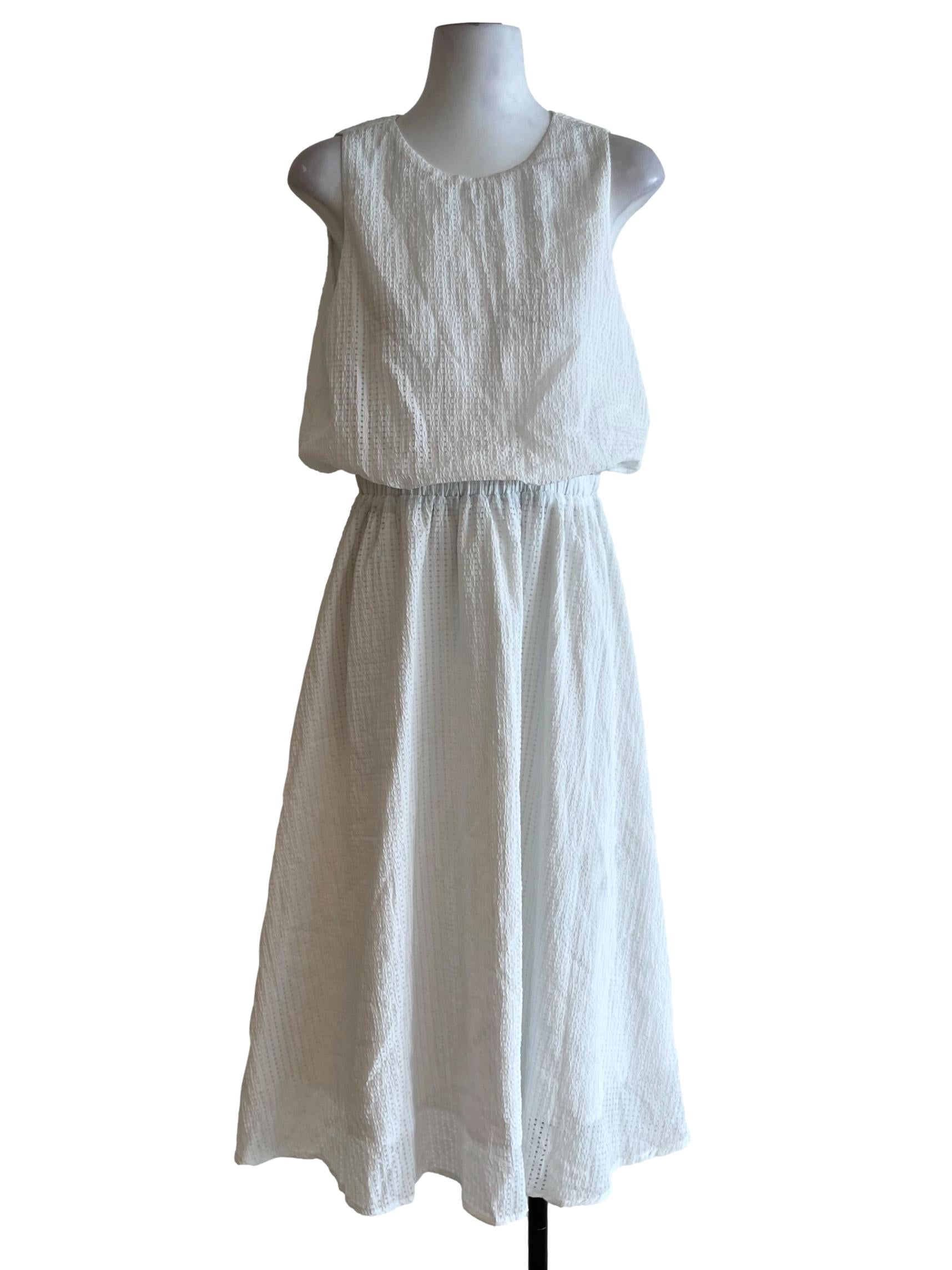White Jewel Neckline Textured Dress