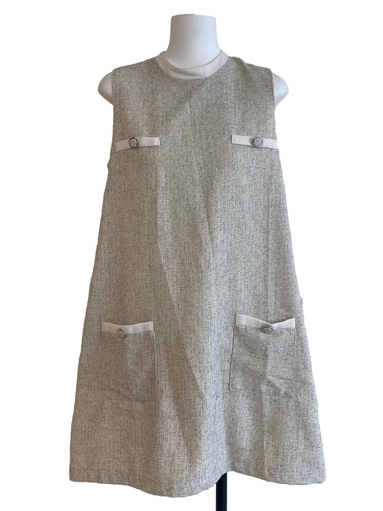 Powder Beige Tweed Shift Dress
