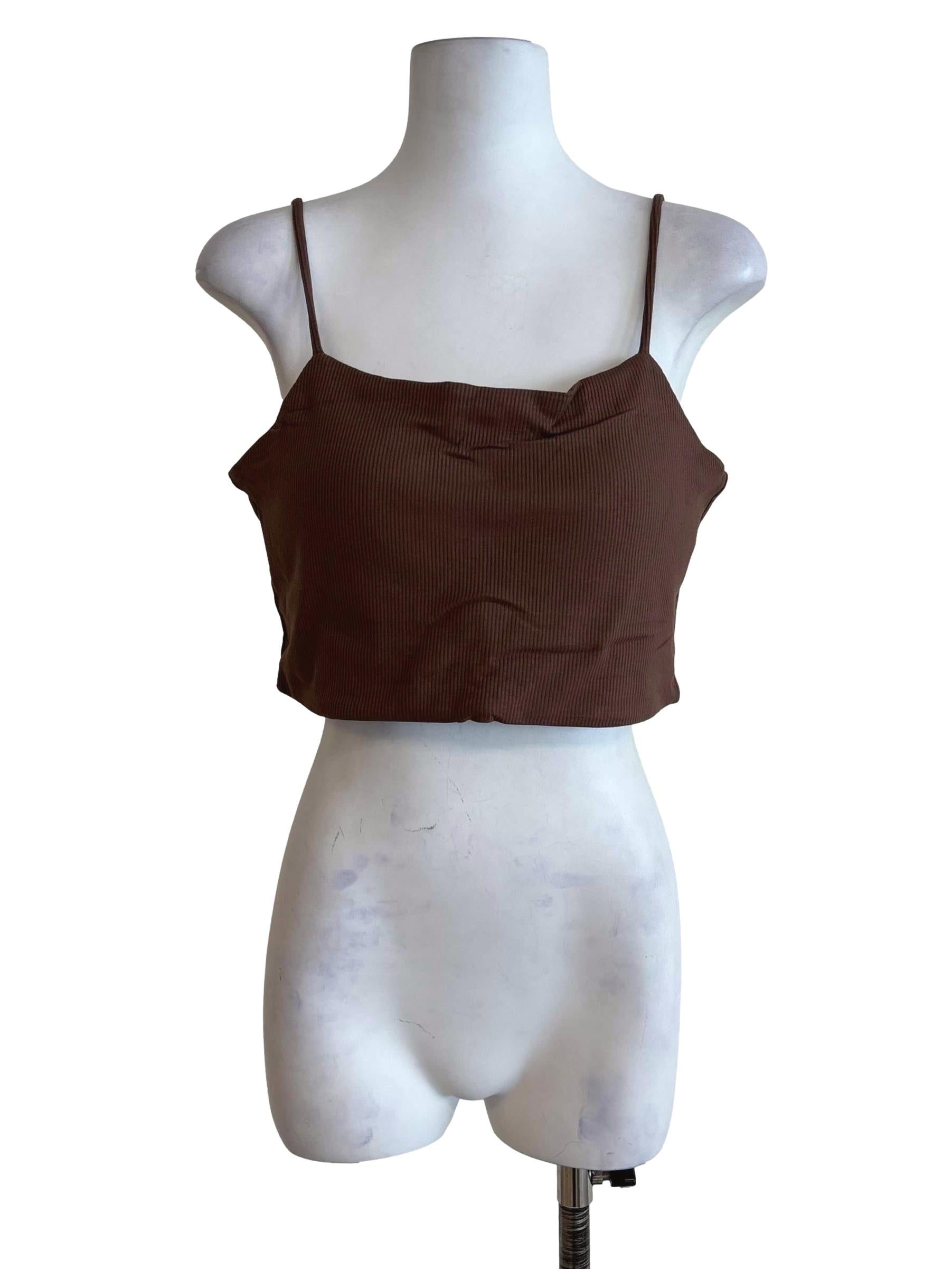 Brown Conan Ribbed Padded Spag Top