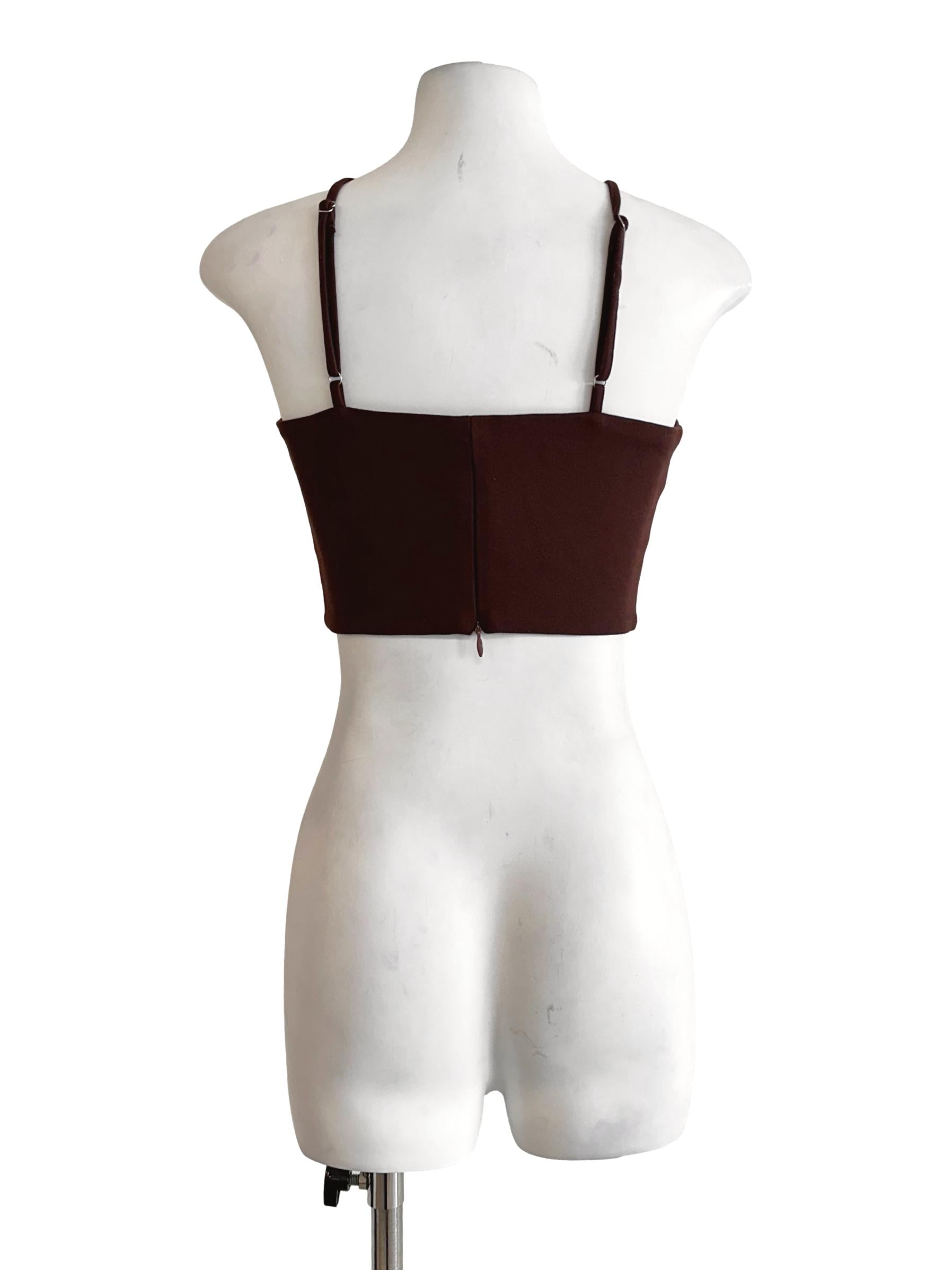 Penny Brown Padded Halter Strap Crop Top