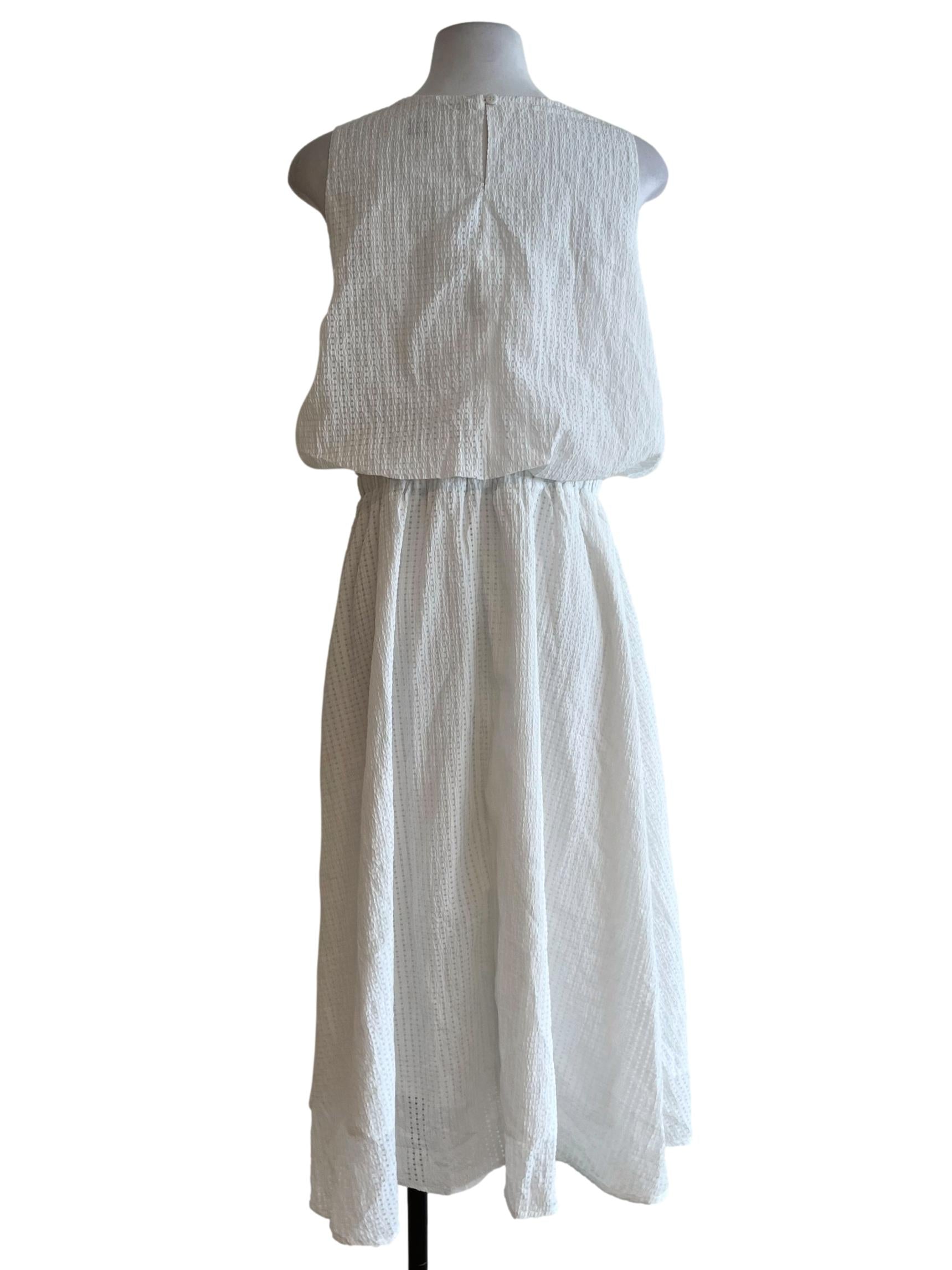 White Jewel Neckline Textured Dress