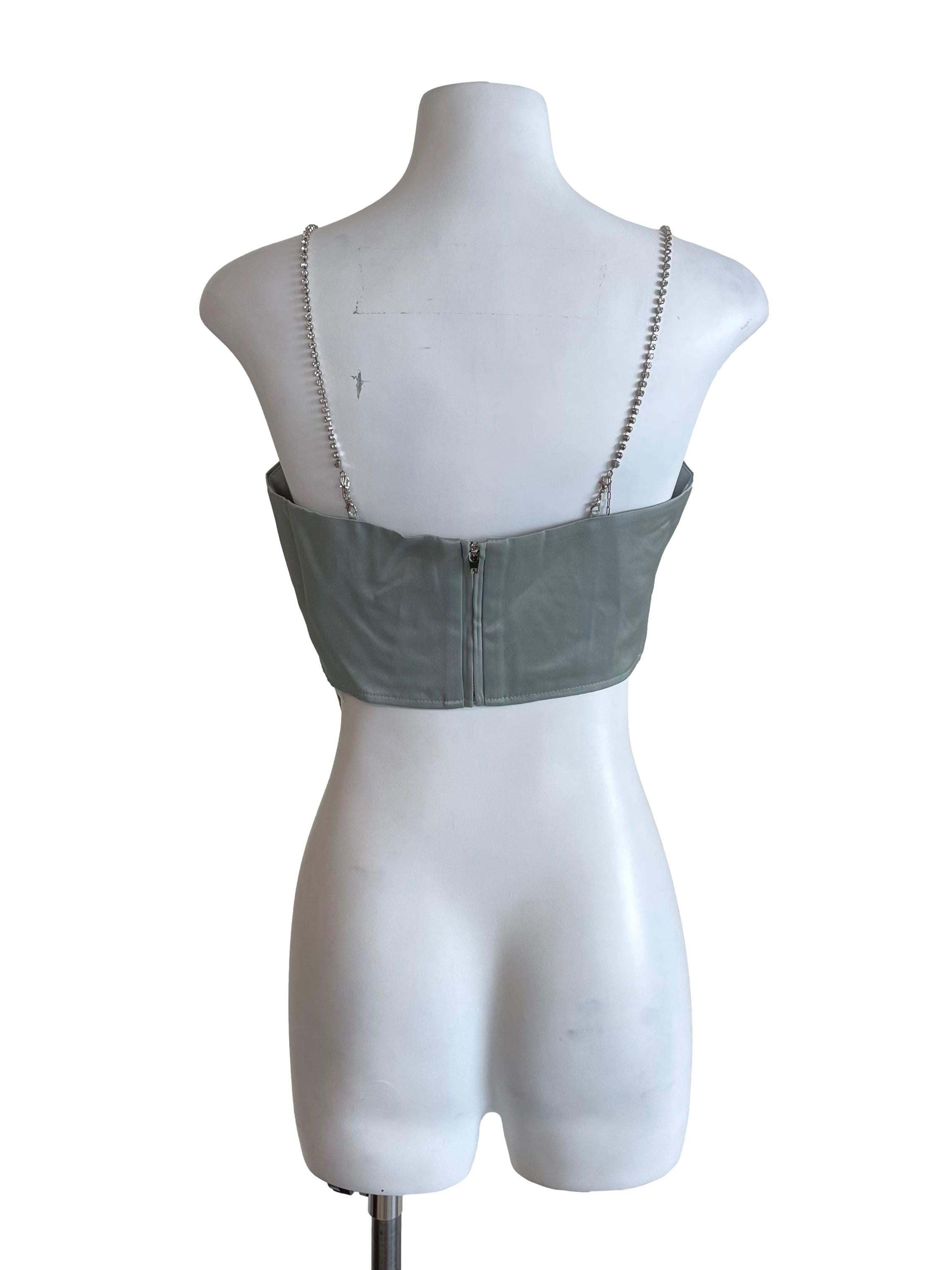 Sage Rhinestone Strap Tube Top