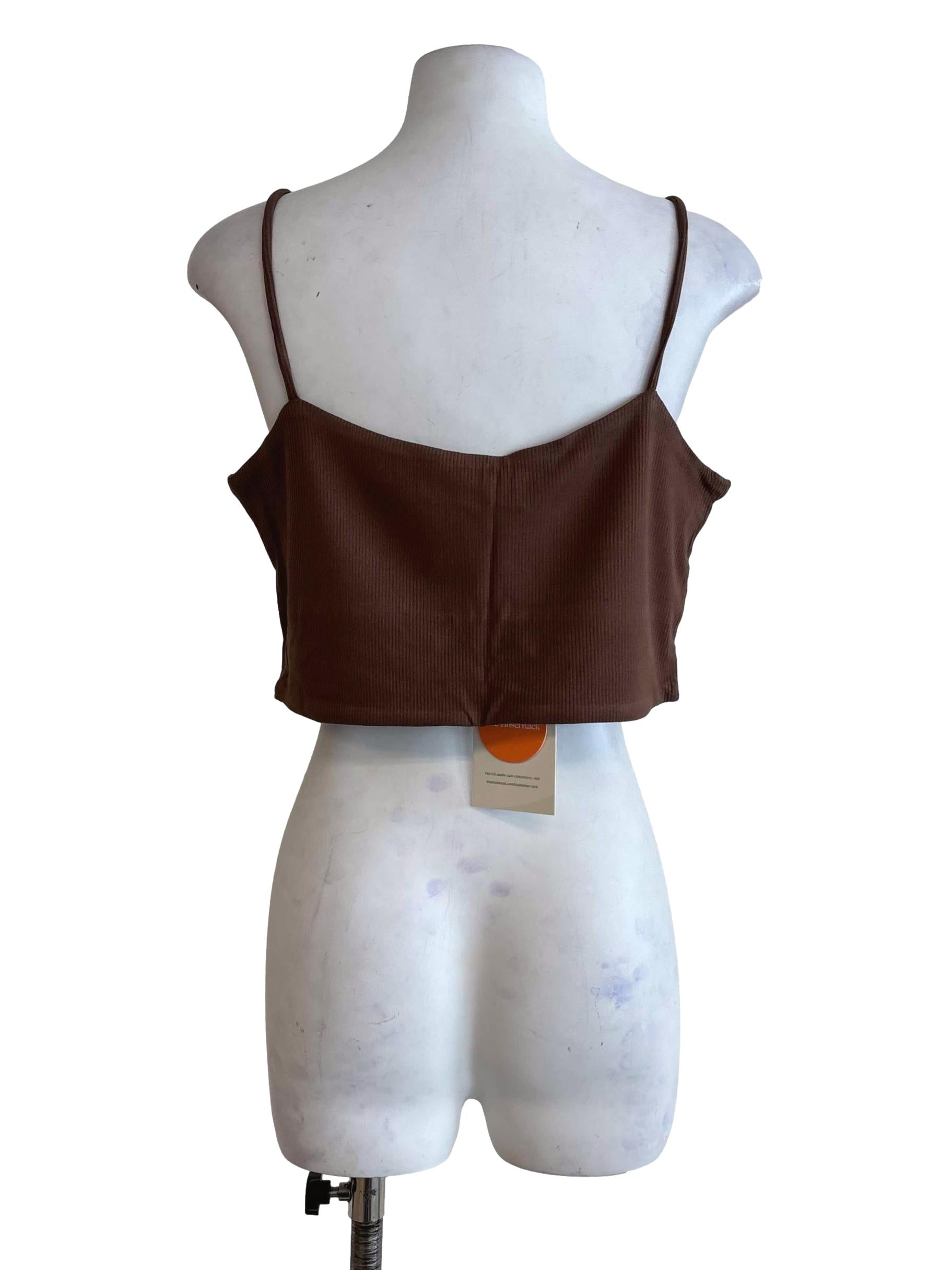 Brown Conan Ribbed Padded Spag Top