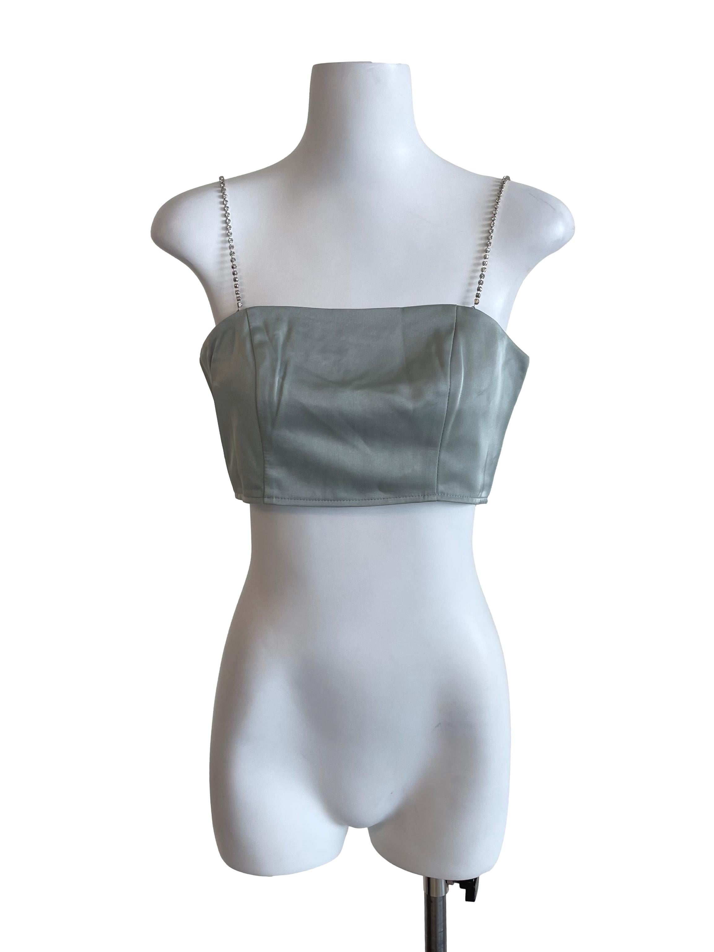 Sage Rhinestone Strap Tube Top