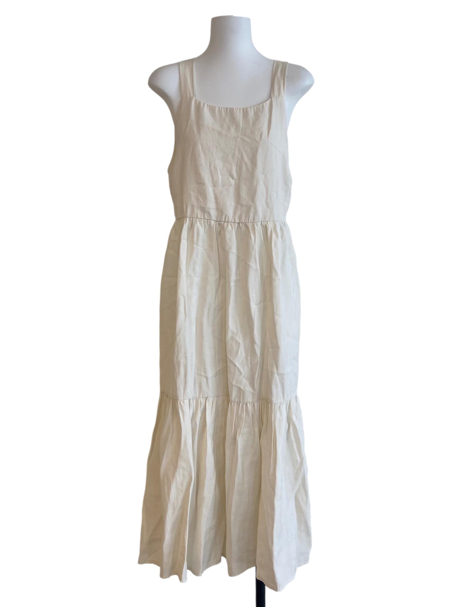 Cream Beige Drop Waist Apron Dress