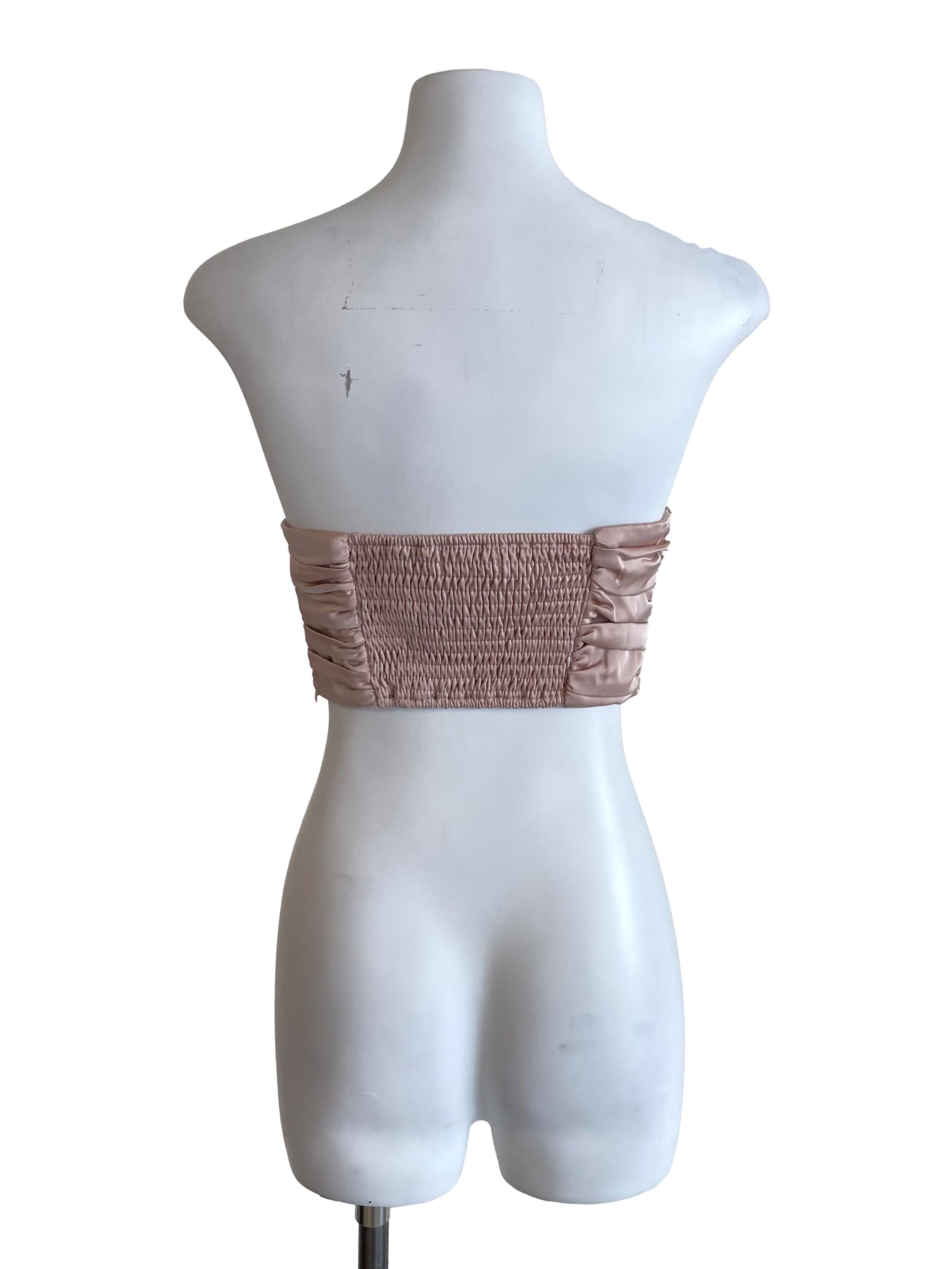 Champagne Nude Draped Satin Strapless Top
