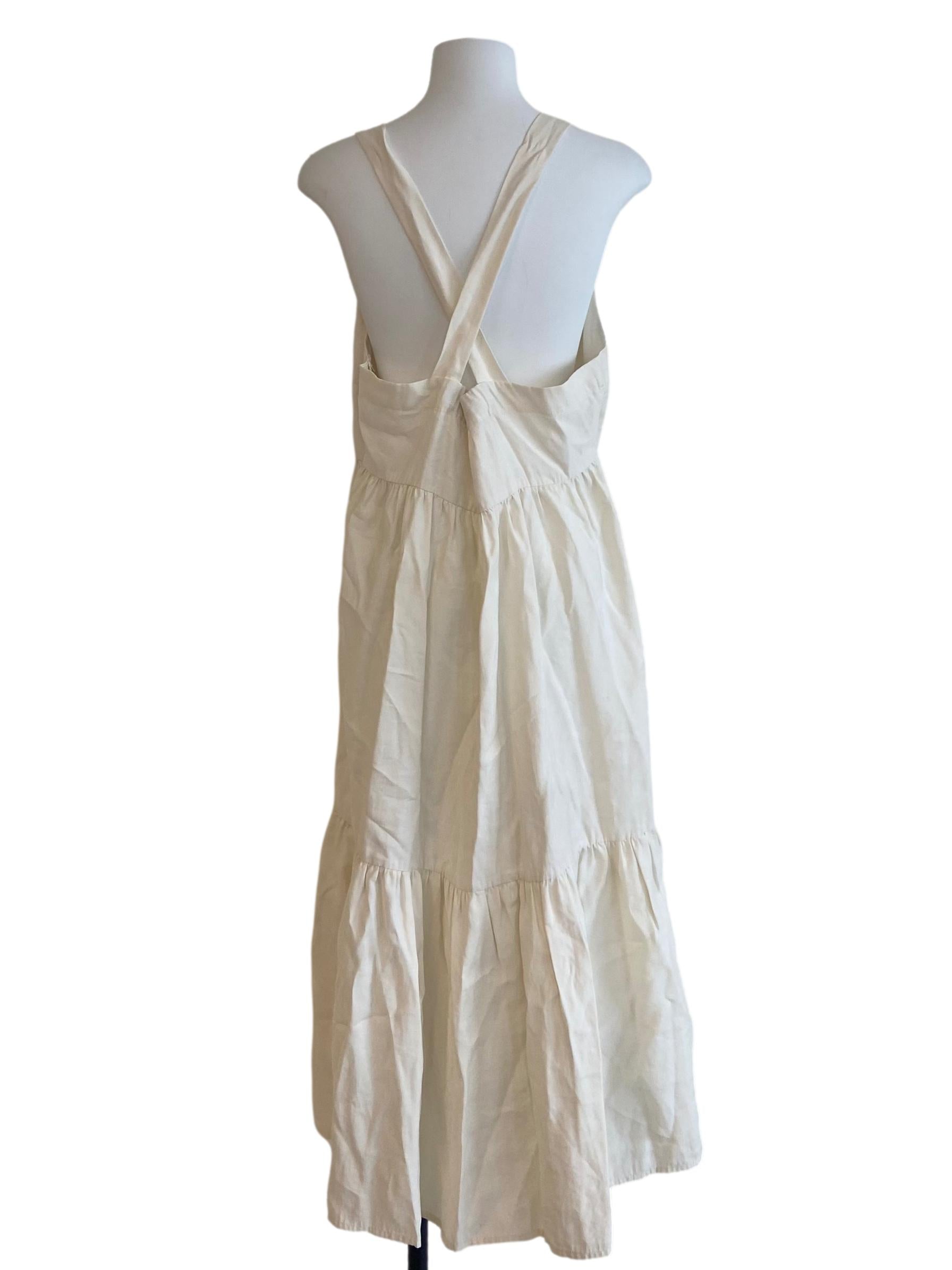 Cream Beige Drop Waist Apron Dress