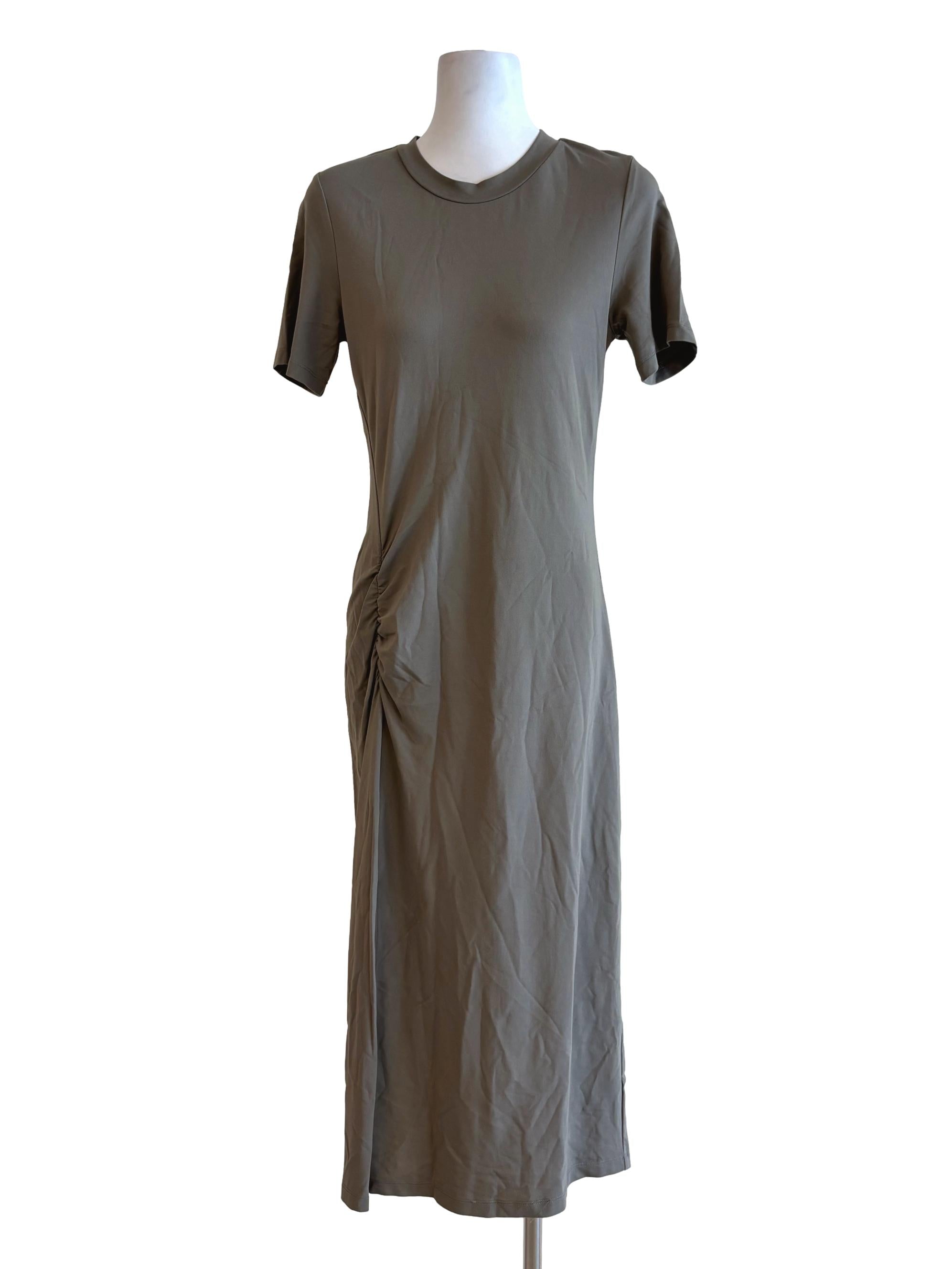 Cement Grey Short Sleeve Ruched Dress LB