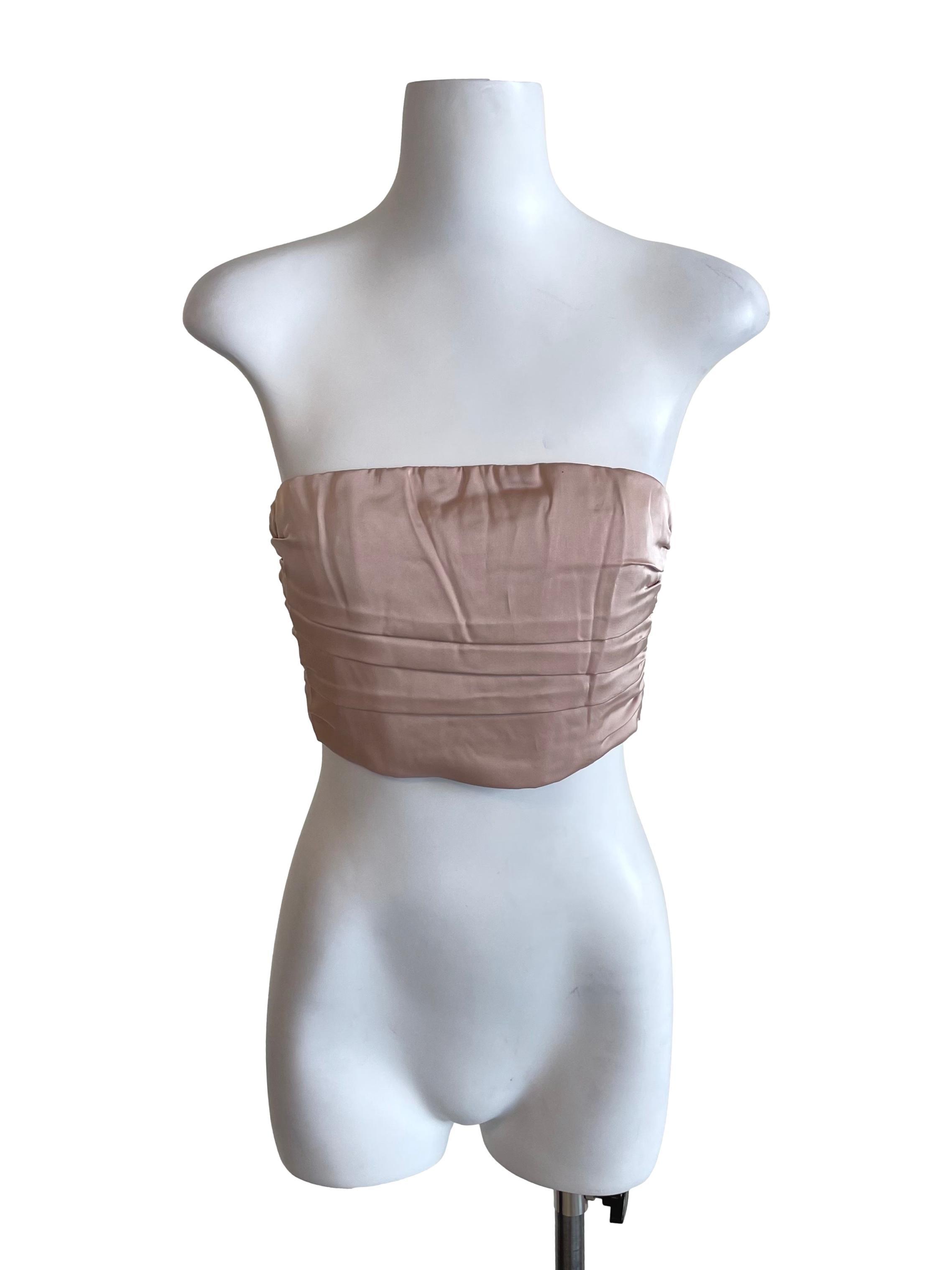 Champagne Nude Draped Satin Strapless Top