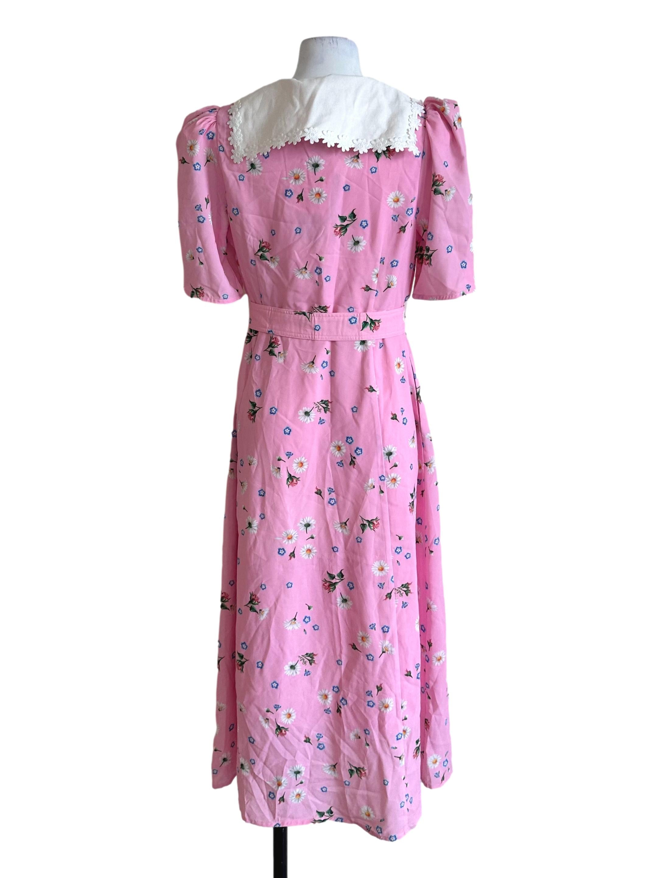 Rose Pink Floral Pattern Button Dress