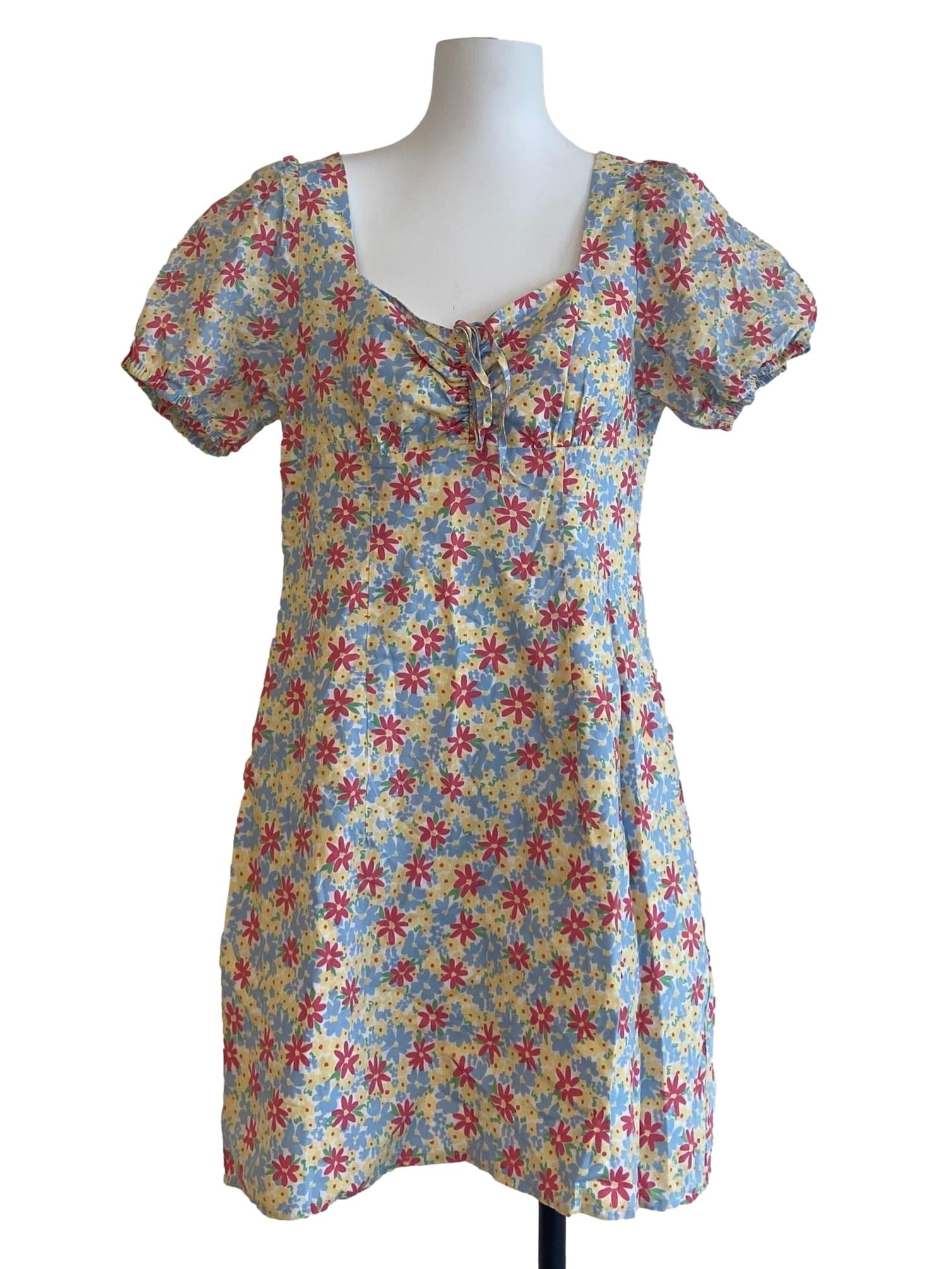 White & Colourful Floral A-Line Dress