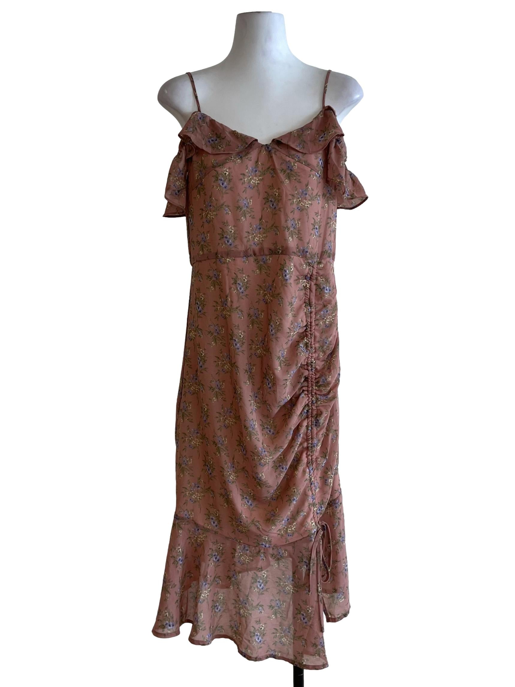 Mauve Pink Floral Ruched Dress