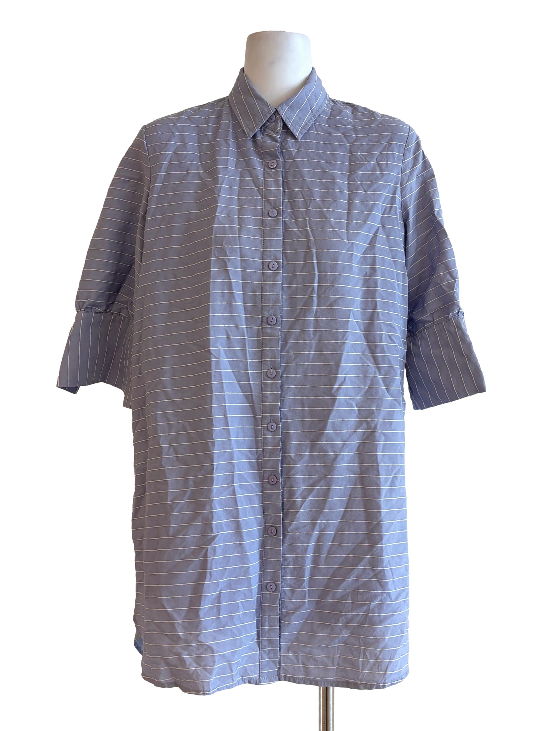 Pastel Blue Striped Buttoned Shirt Dress TTR