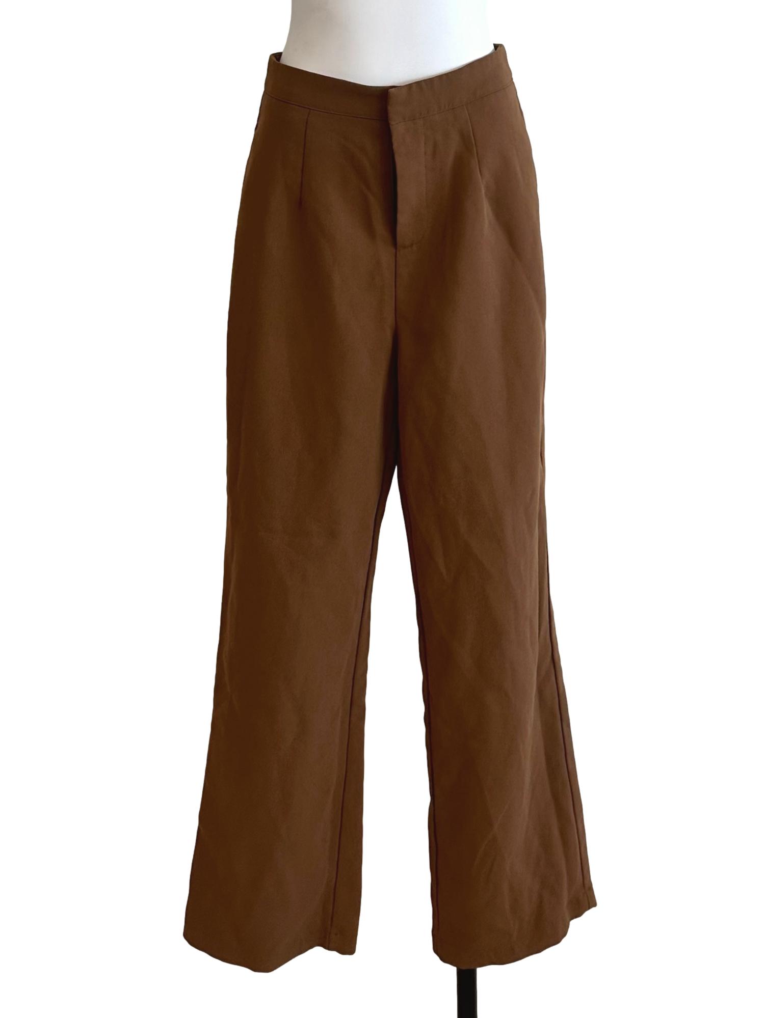 Mocha Brown Textured Straight Pants