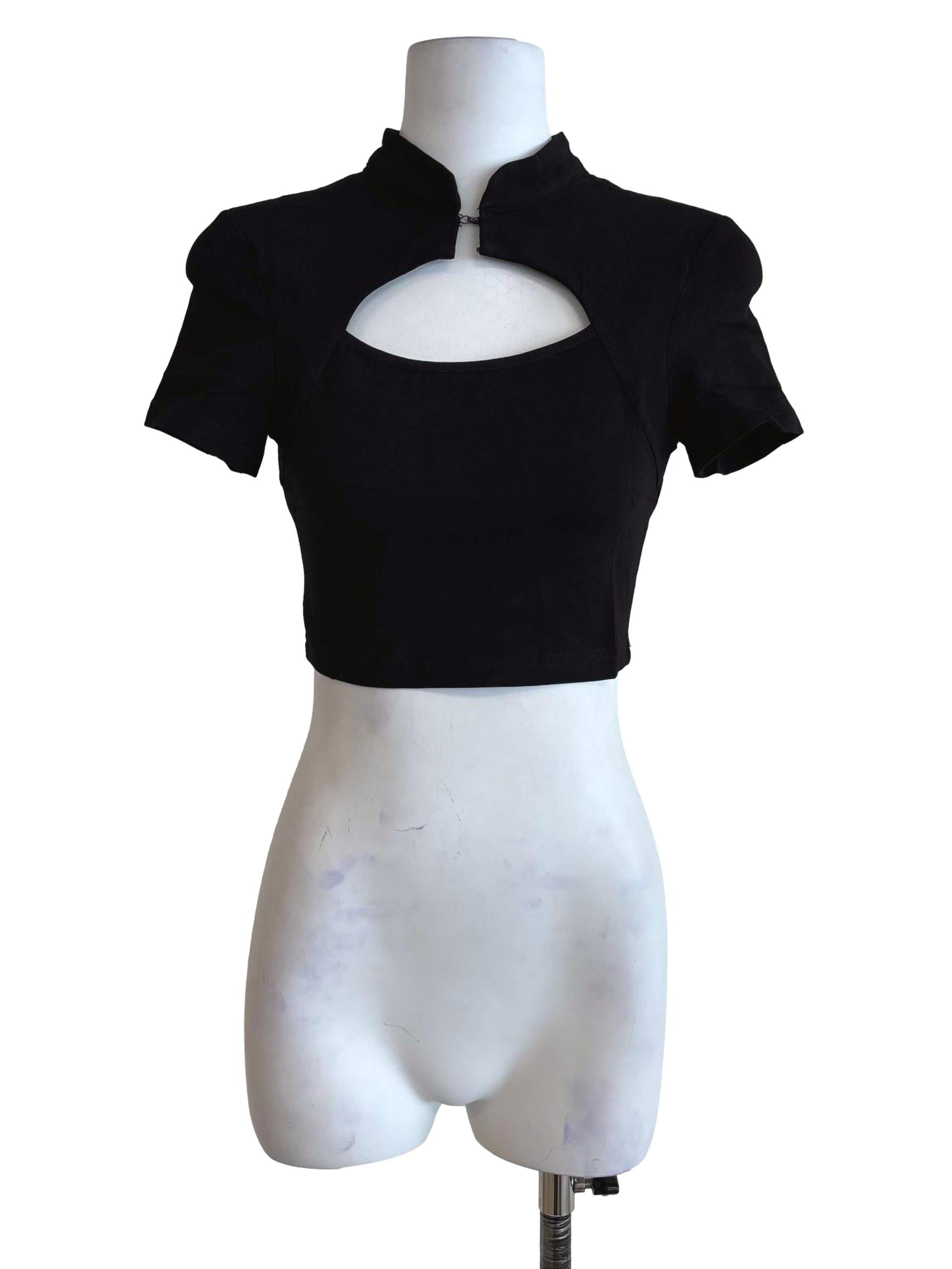 Black Suki Mandarin Collar Crop Top
