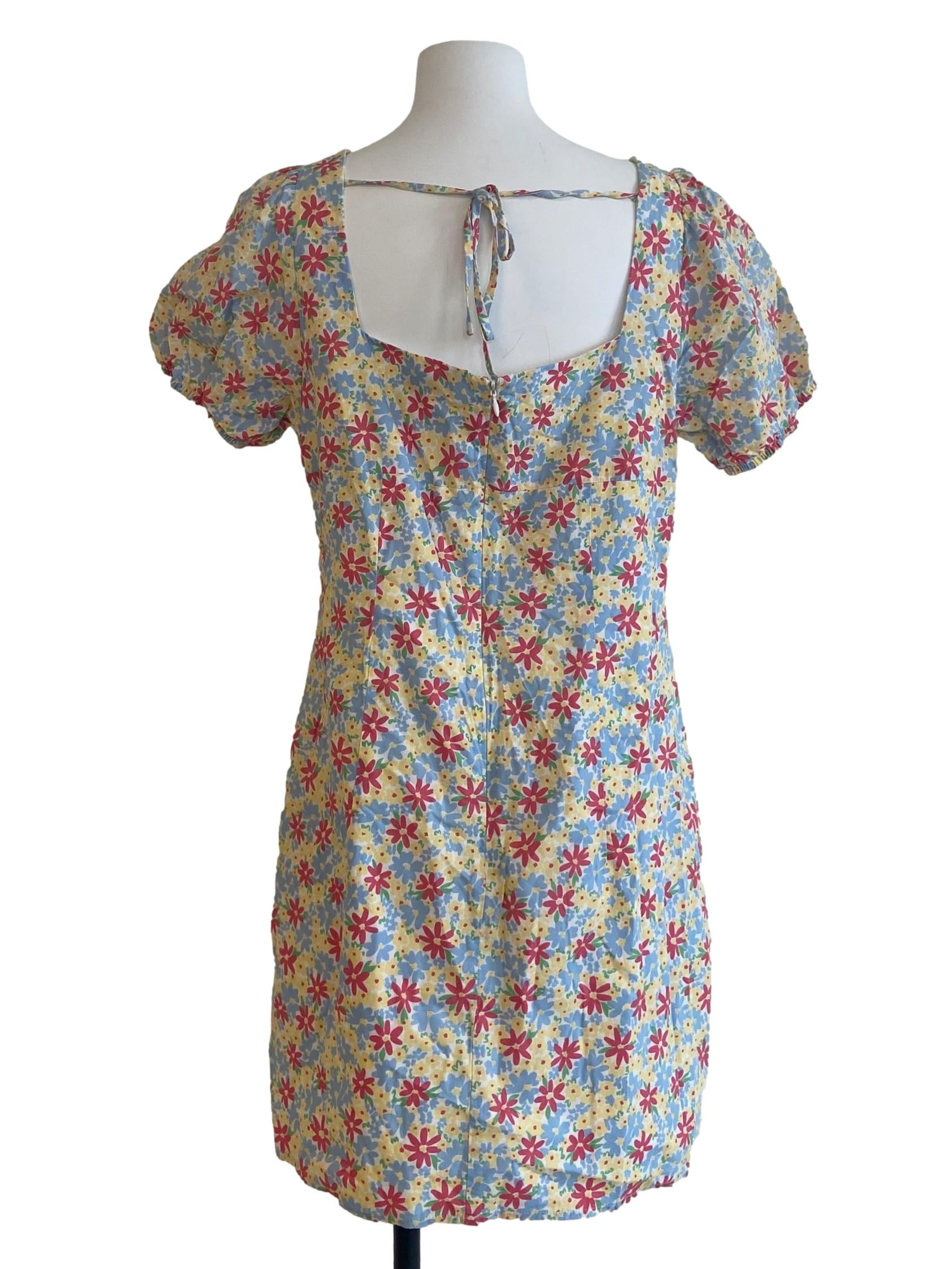 White & Colourful Floral A-Line Dress
