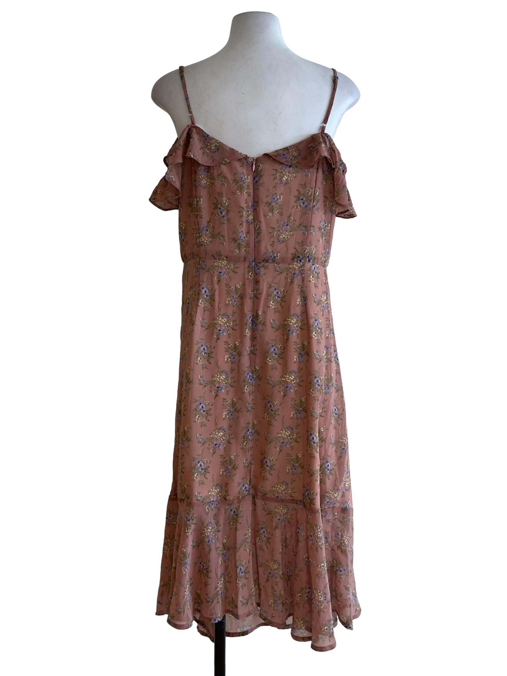 Mauve Pink Floral Ruched Dress