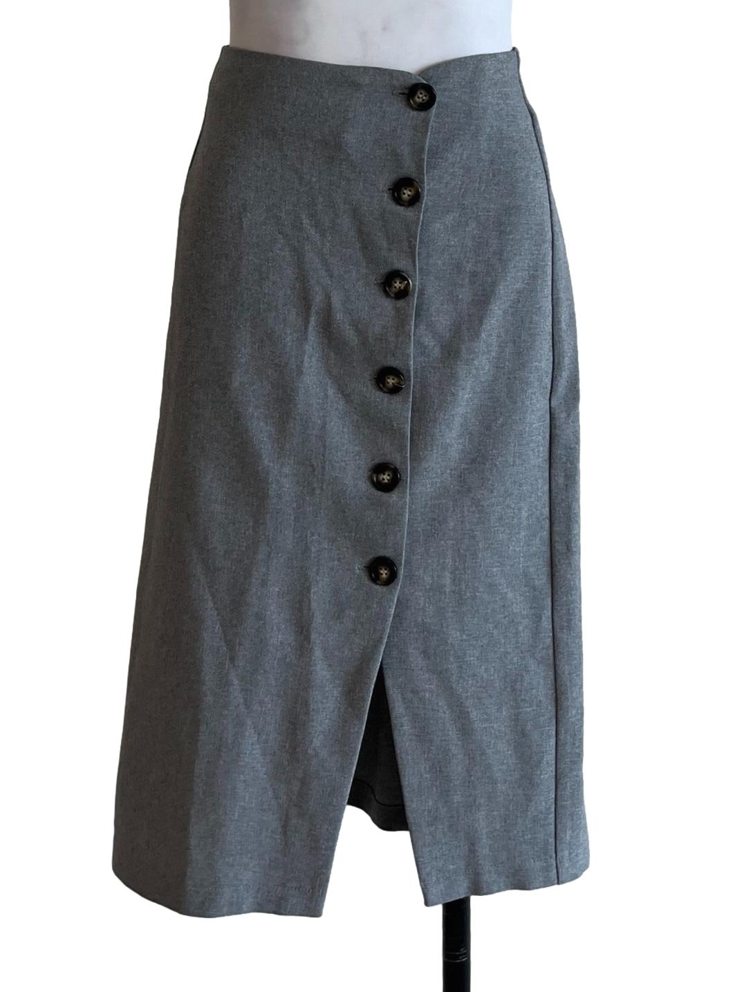 Grey Graph Check Button Skirt