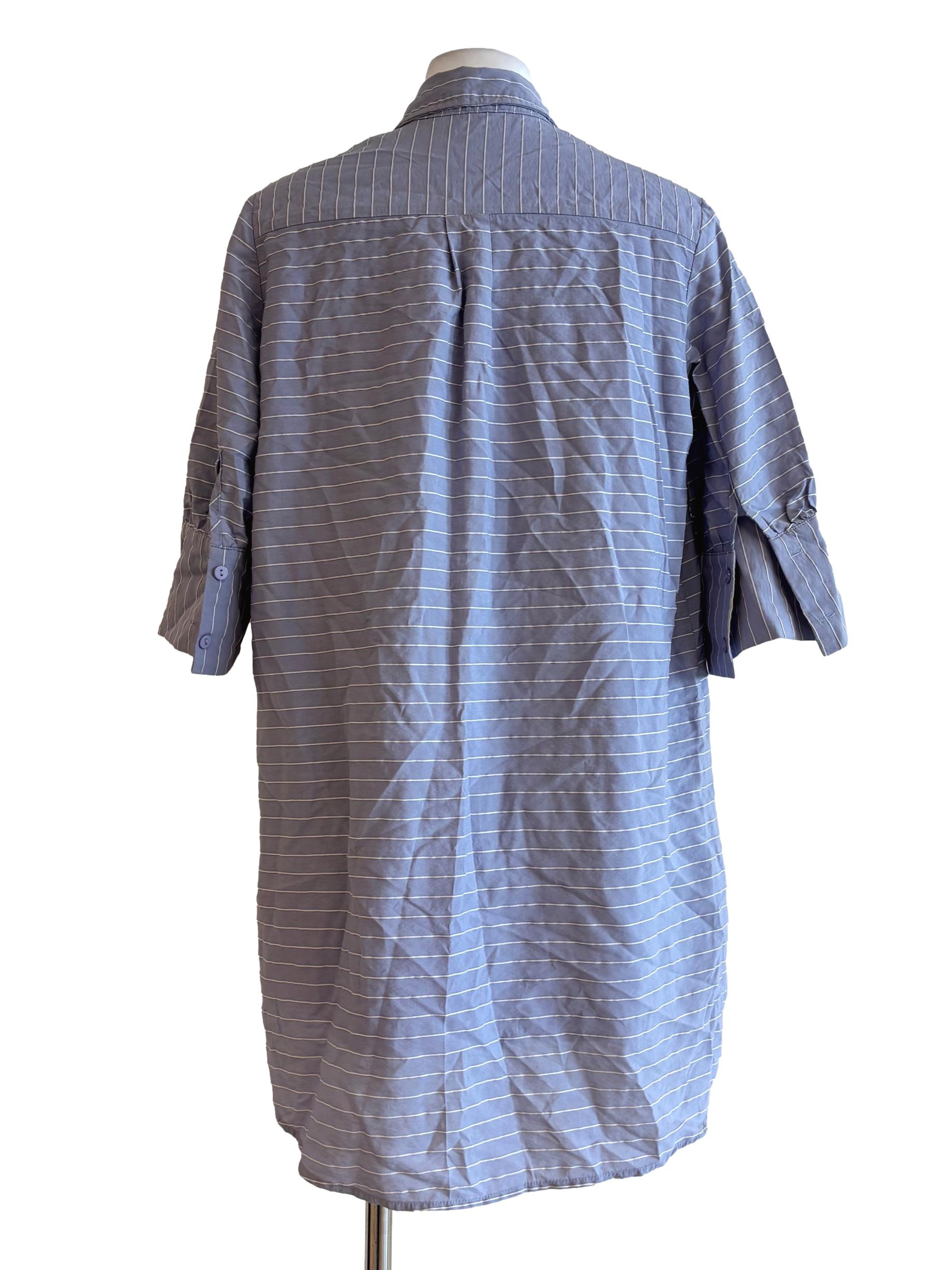 Pastel Blue Striped Buttoned Shirt Dress TTR