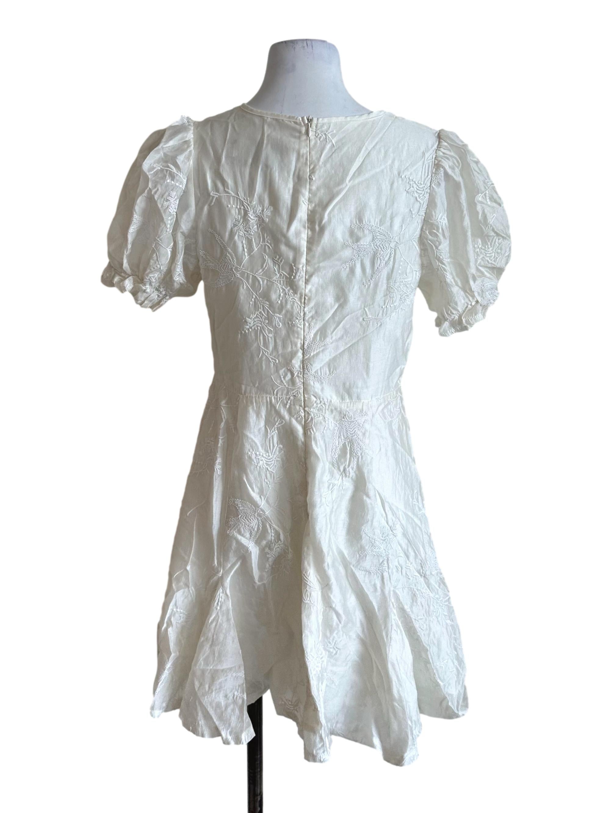 Cream White Textured V Neck Dress