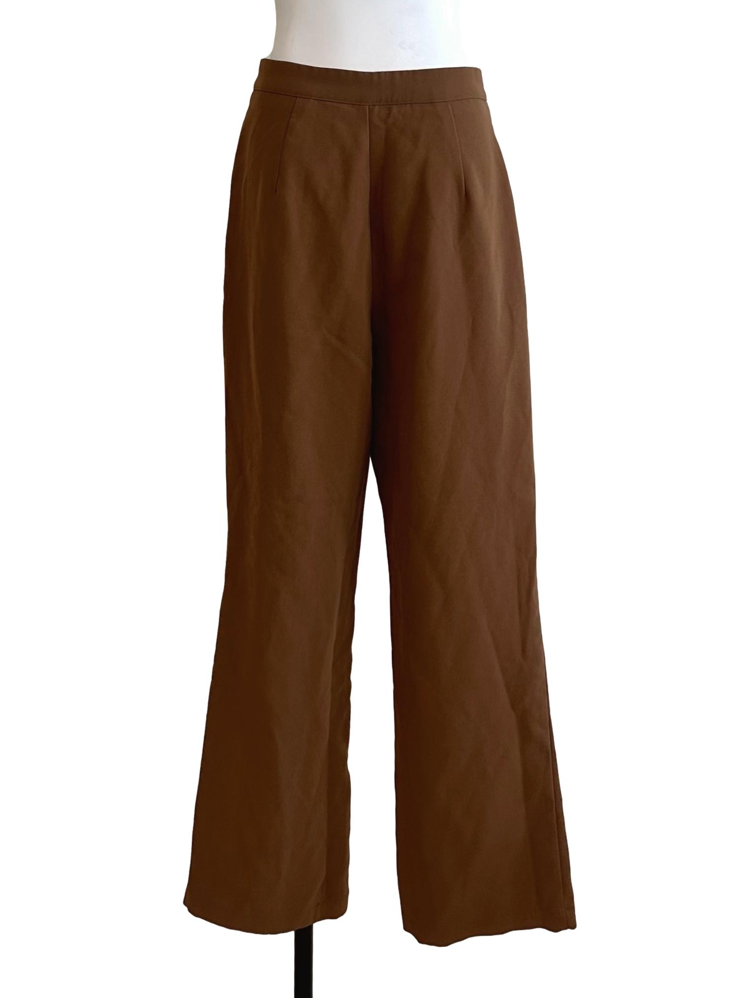 Mocha Brown Textured Straight Pants