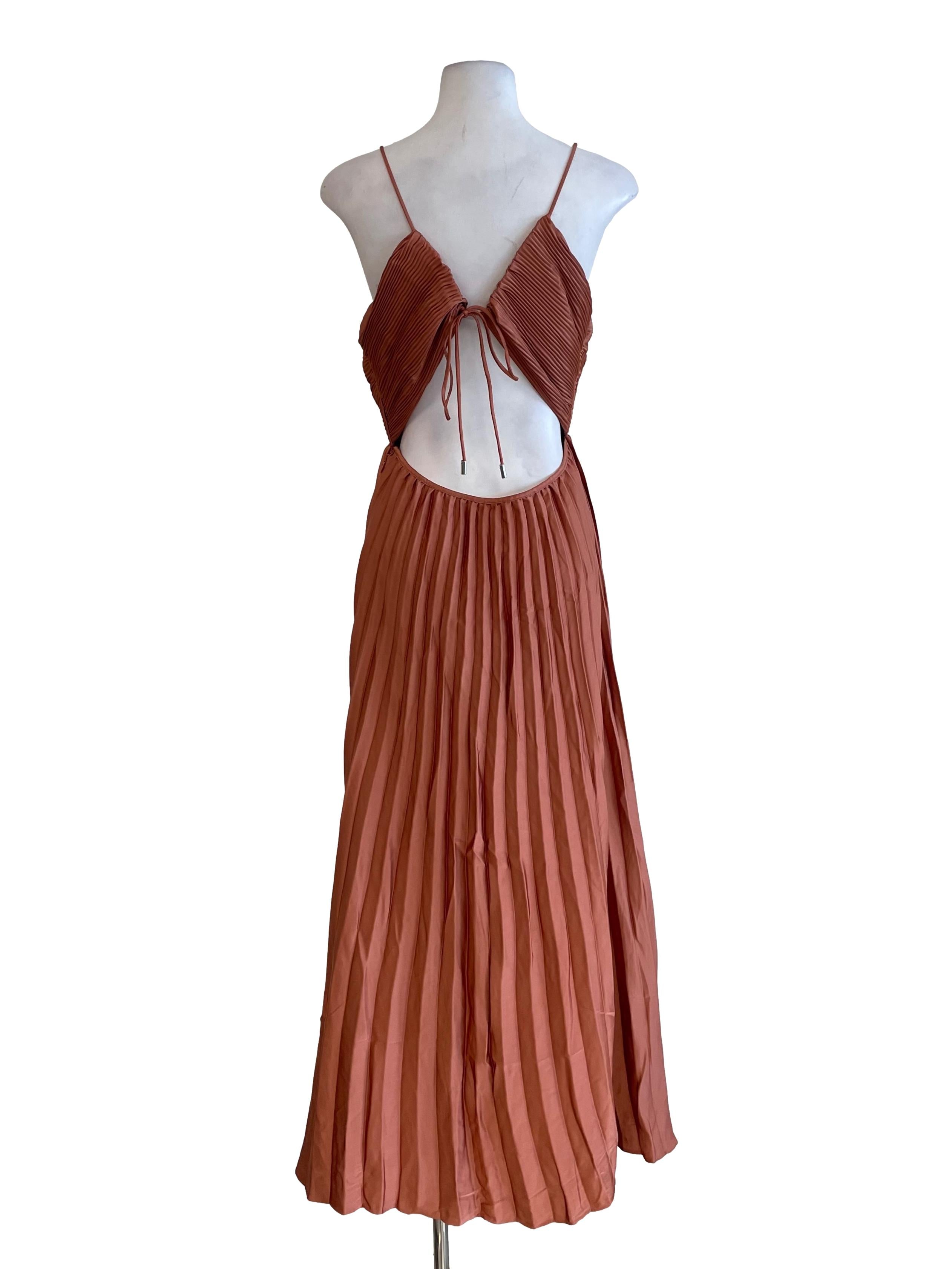 Ginger Satin Accordion Halter Neck Dress