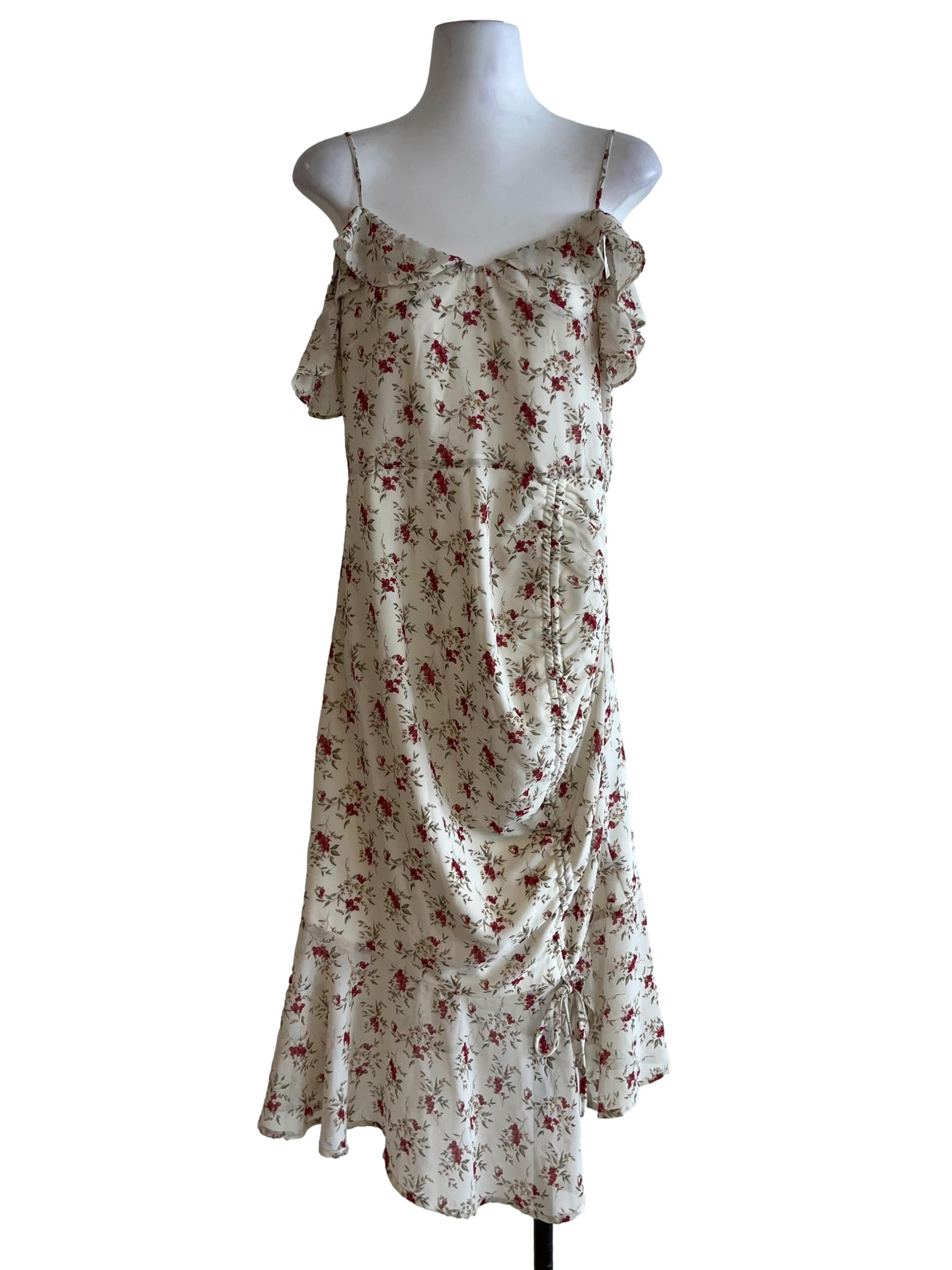 Cream White Floral A-Line Dress
