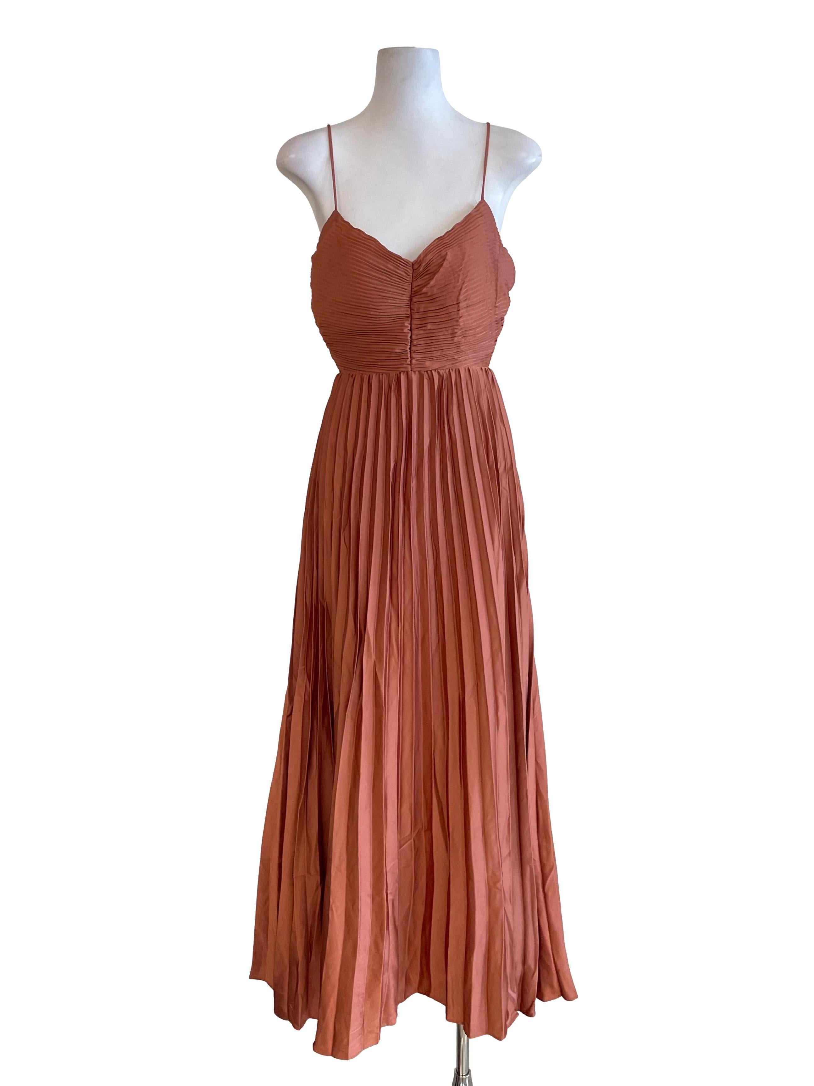 Ginger Satin Accordion Halter Neck Dress