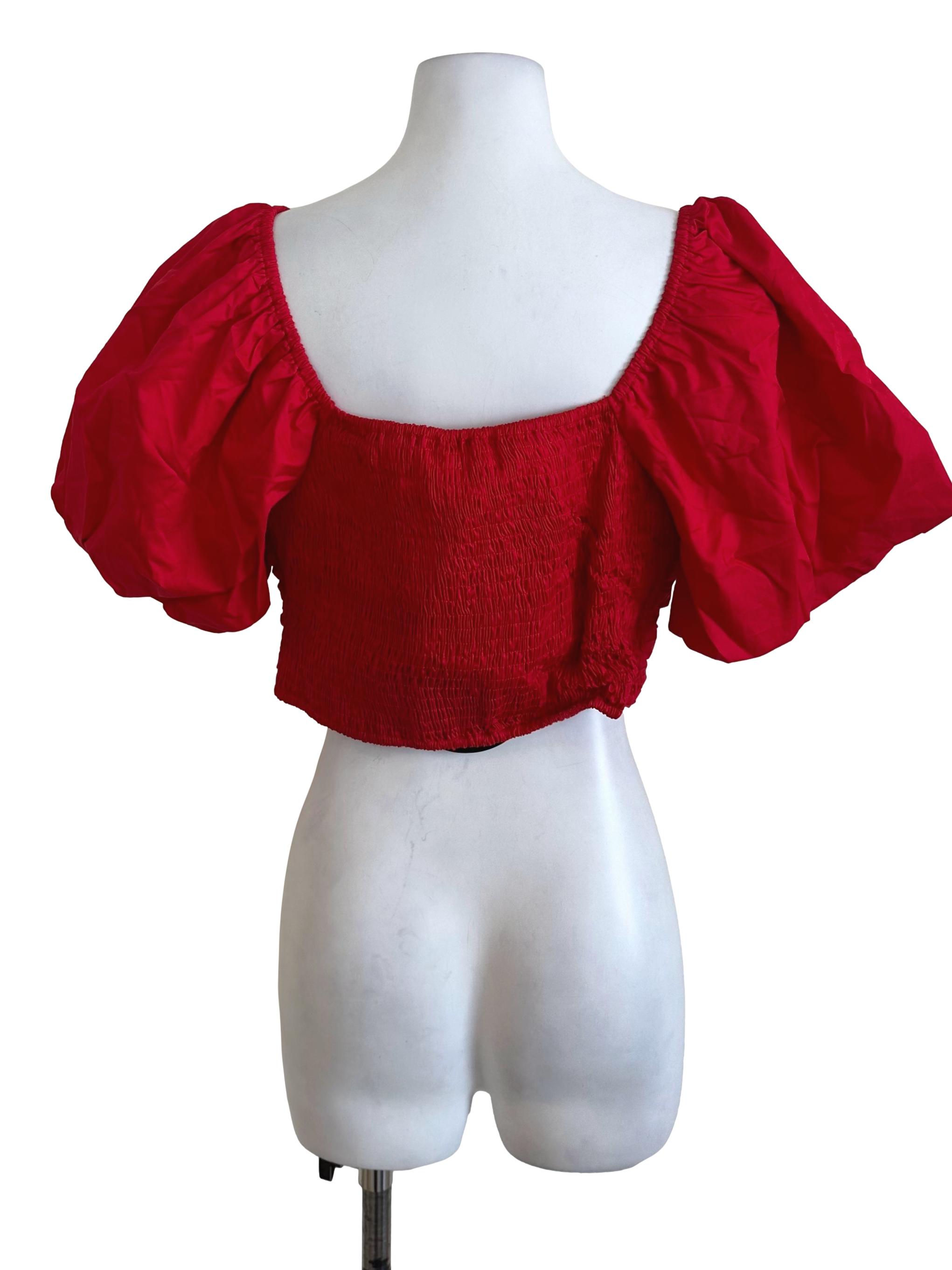 Hot Red Plain Puff Sleeve Top