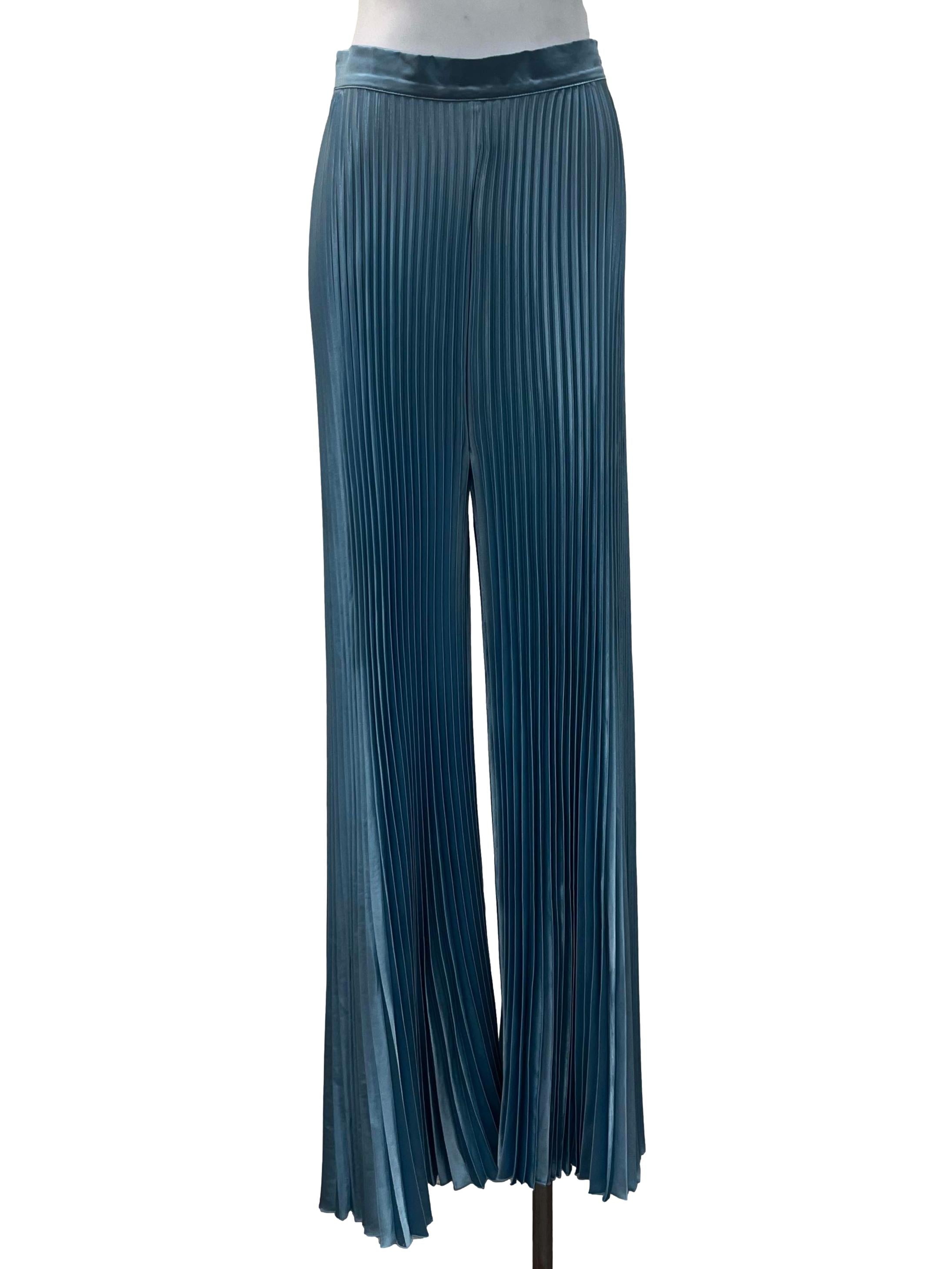 Shiny Blue Pleated Pants