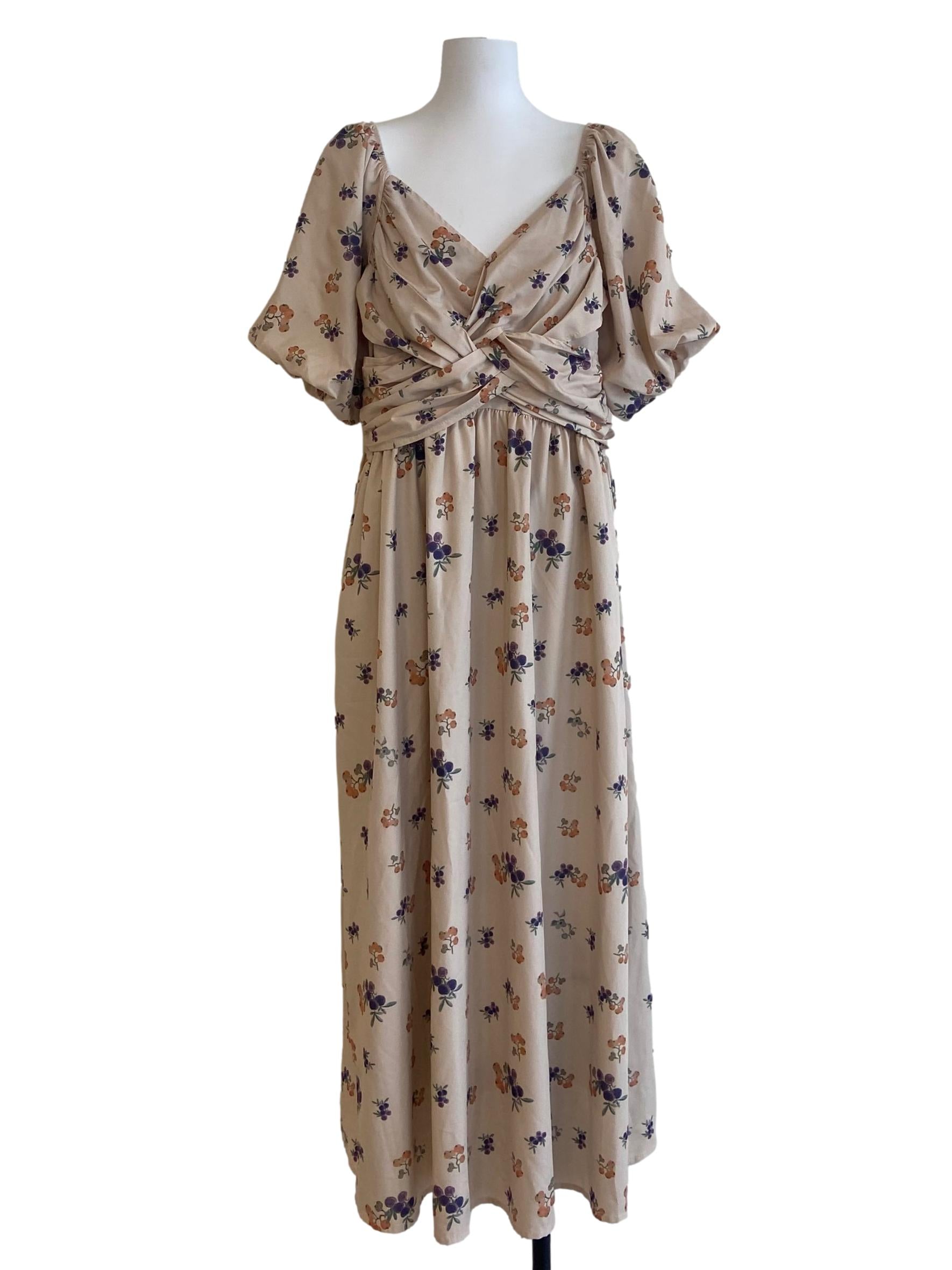 Parchment Beige V-Neck Empire Dress