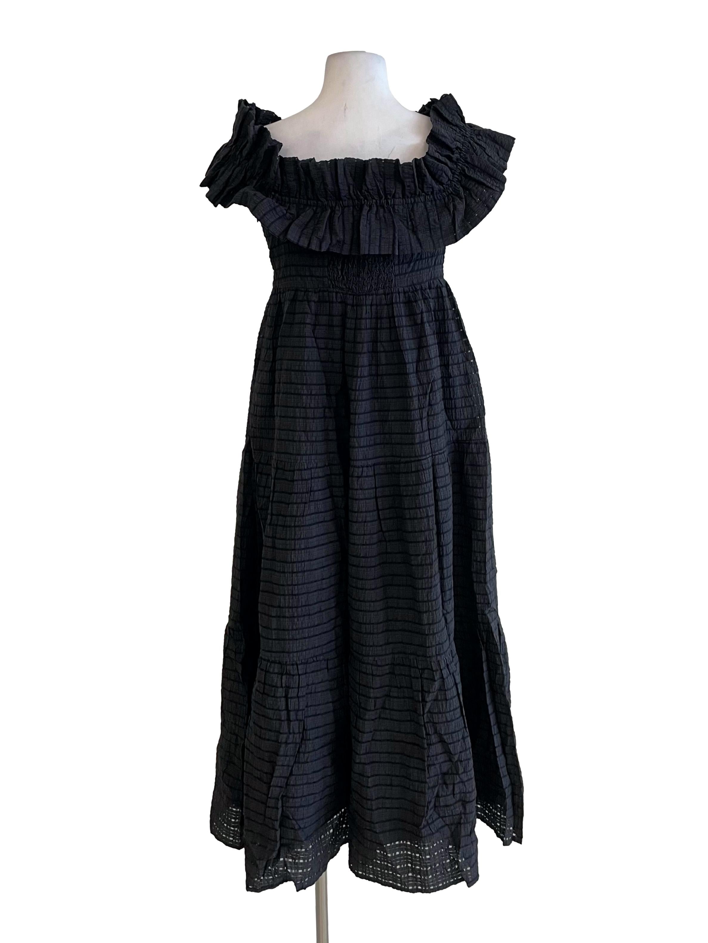 Charcoal Ruffled Texture Off Shoulder Dress